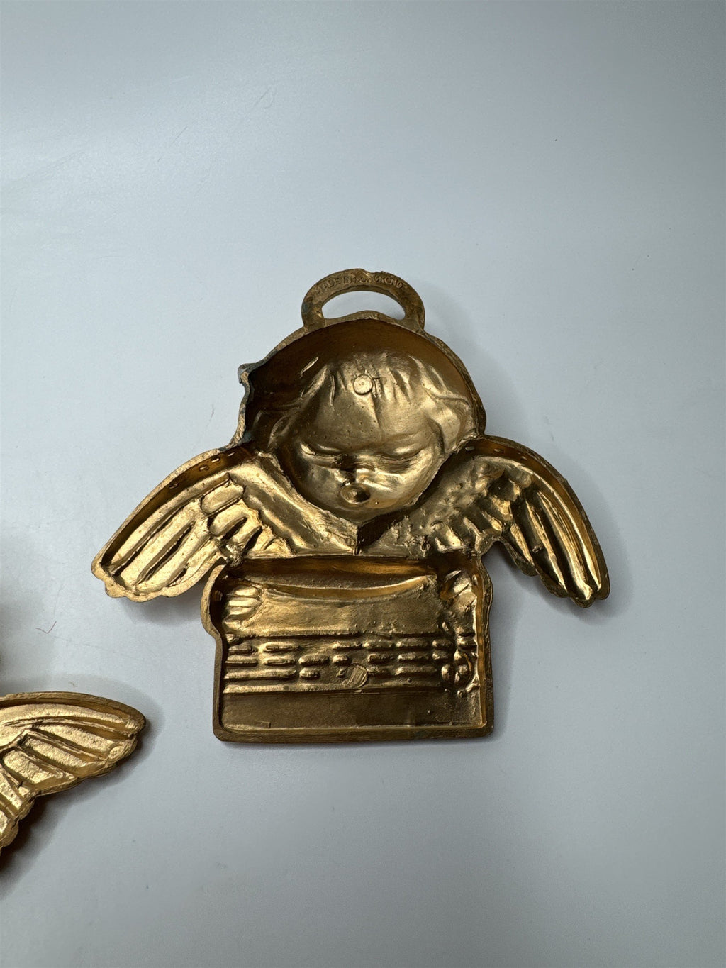 Vintage Set of 3 Hong Kong Angels Ornaments Plastic Gold Tone Christmas Kitsch