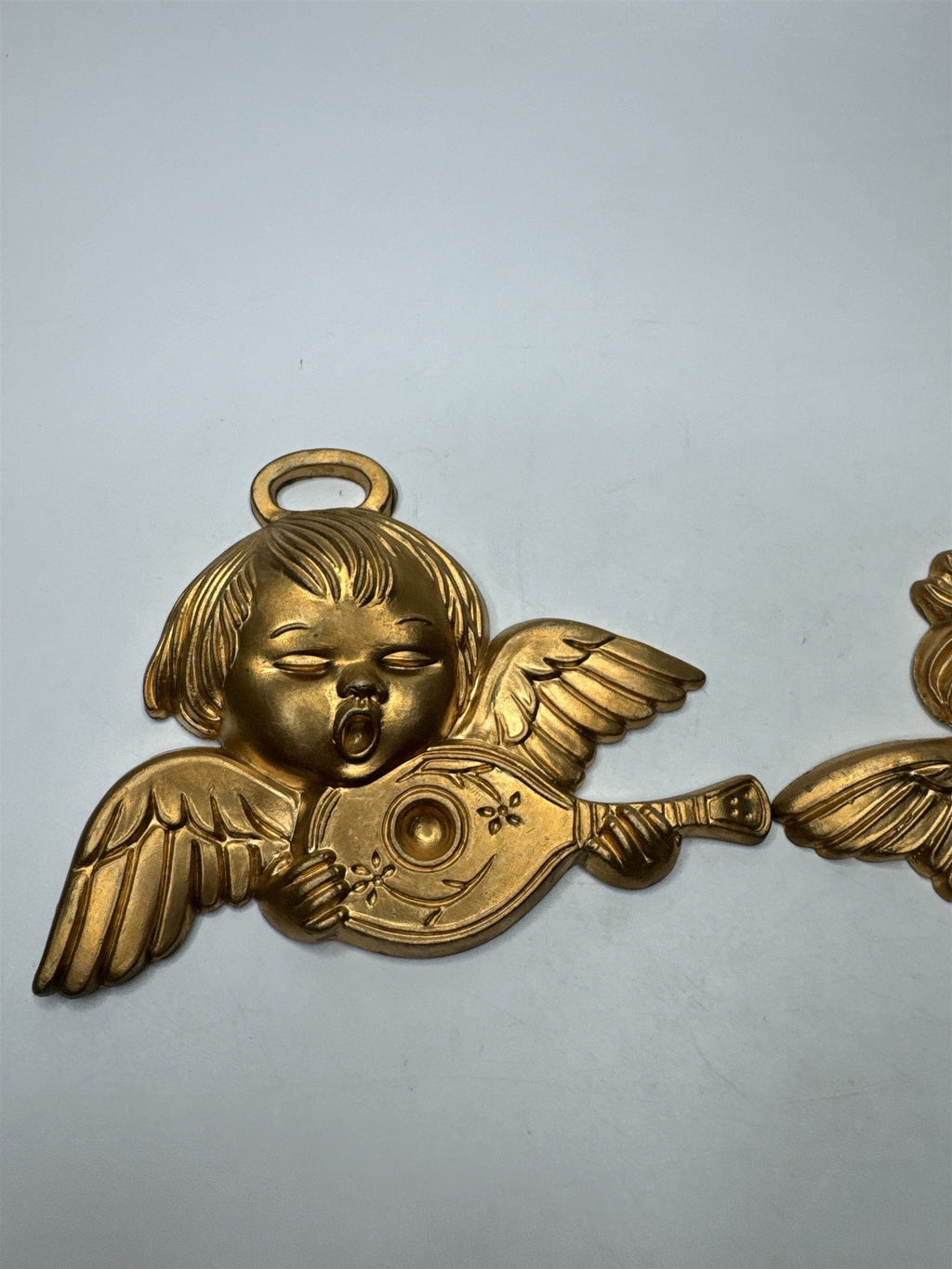 Vintage Set of 3 Hong Kong Angels Ornaments Plastic Gold Tone Christmas Kitsch