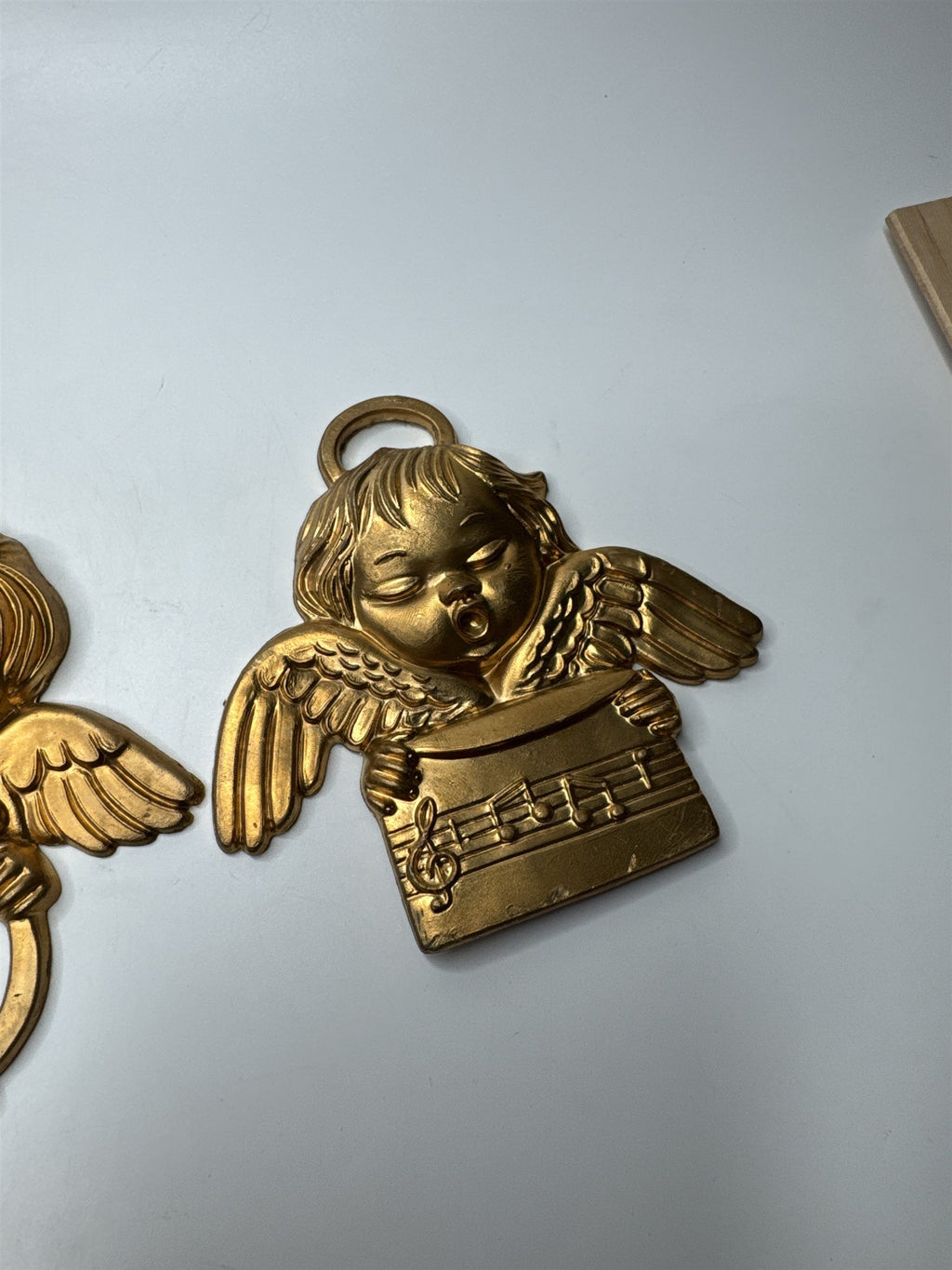 Vintage Set of 3 Hong Kong Angels Ornaments Plastic Gold Tone Christmas Kitsch