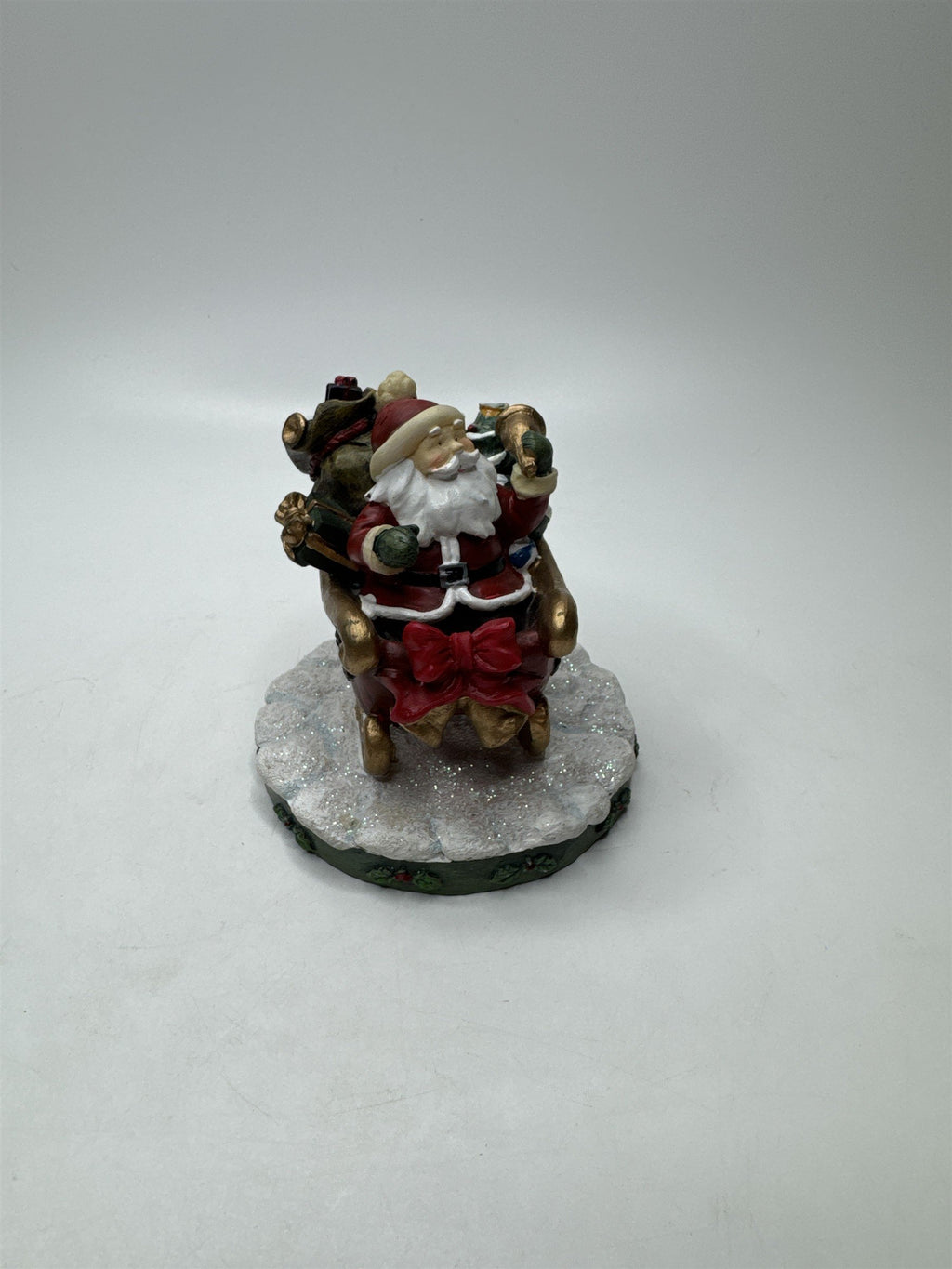 Vintage Resin Santa Sleigh Presents Christmas Figurine Tabletop Statue Bell