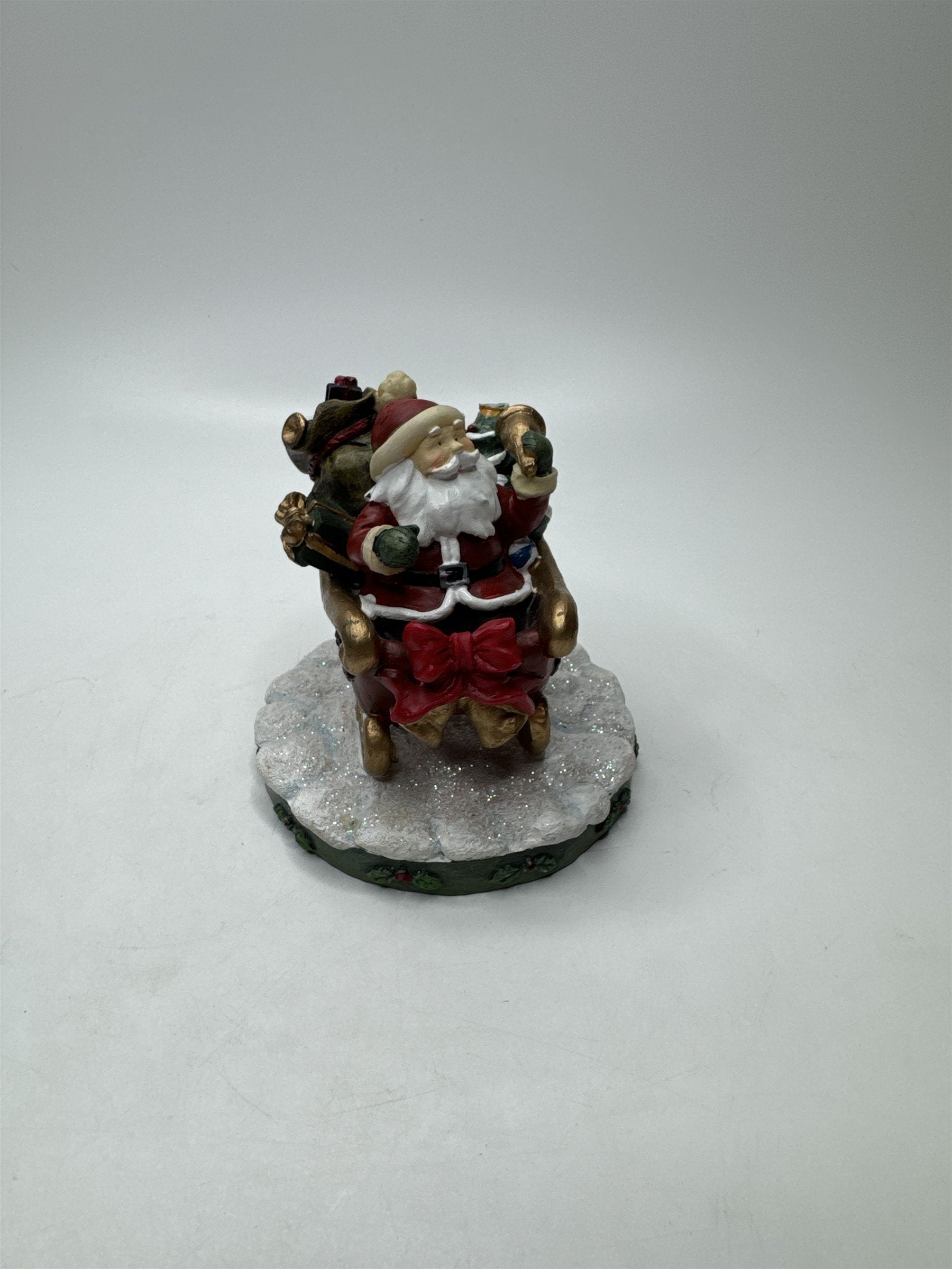 Vintage Resin Santa Sleigh Presents Christmas Figurine Tabletop Statue Bell