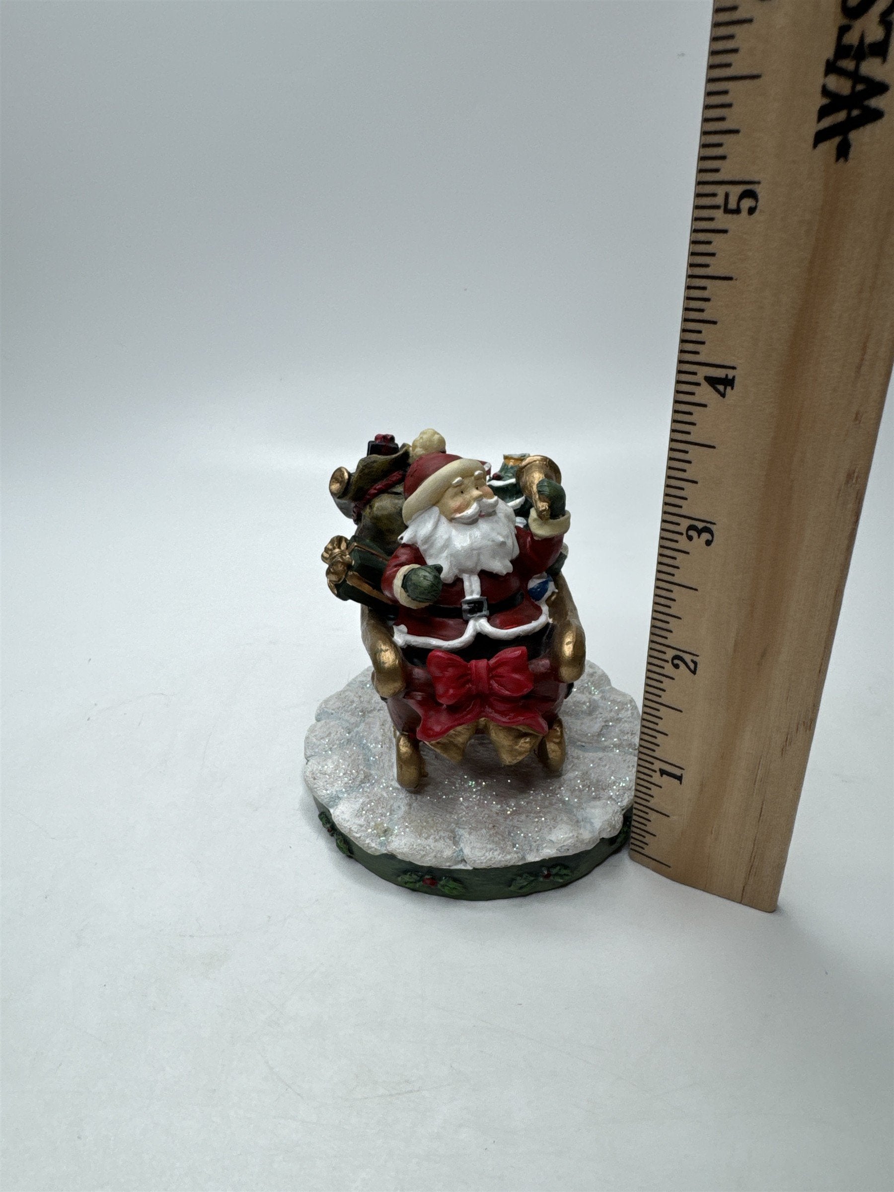 Vintage Resin Santa Sleigh Presents Christmas Figurine Tabletop Statue Bell