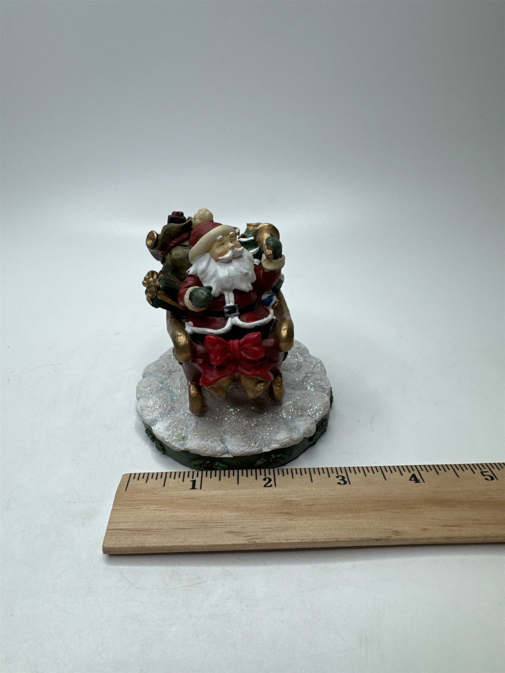 Vintage Resin Santa Sleigh Presents Christmas Figurine Tabletop Statue Bell