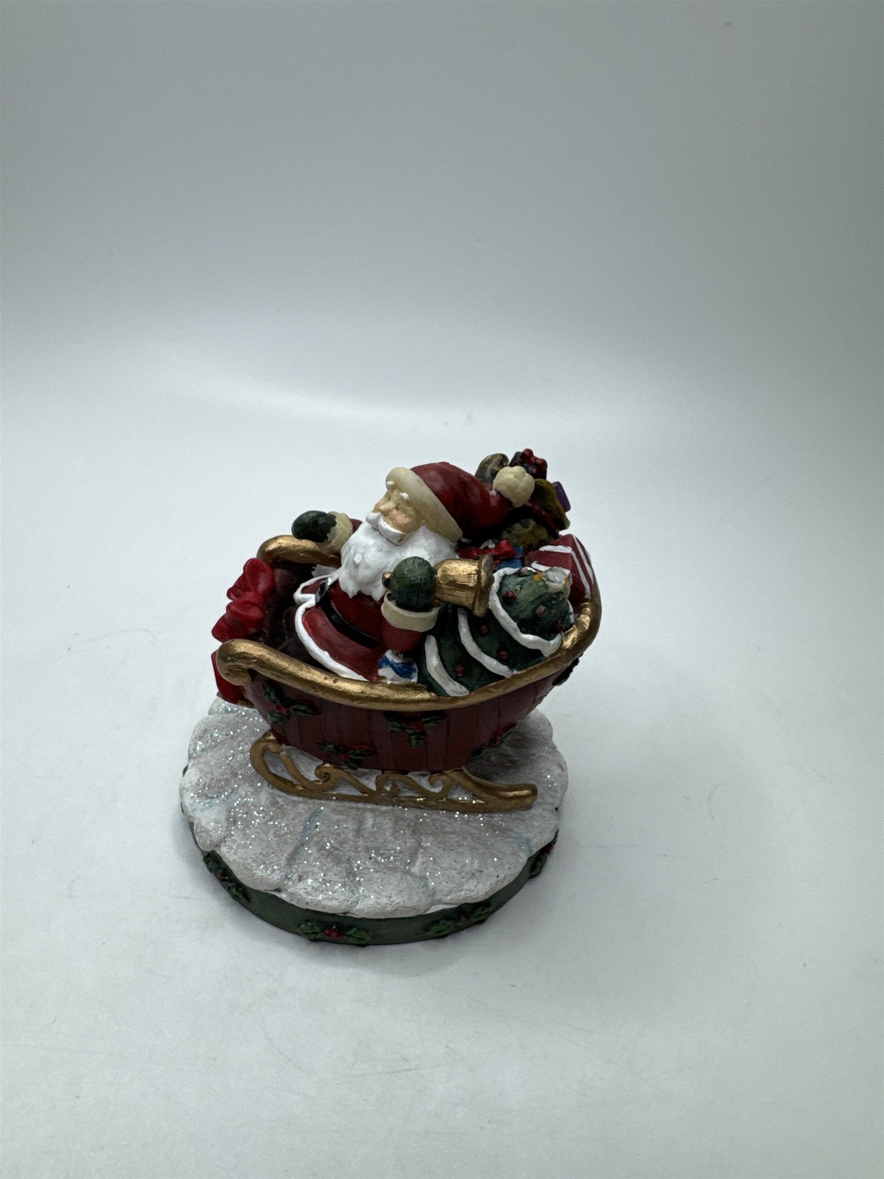 Vintage Resin Santa Sleigh Presents Christmas Figurine Tabletop Statue Bell