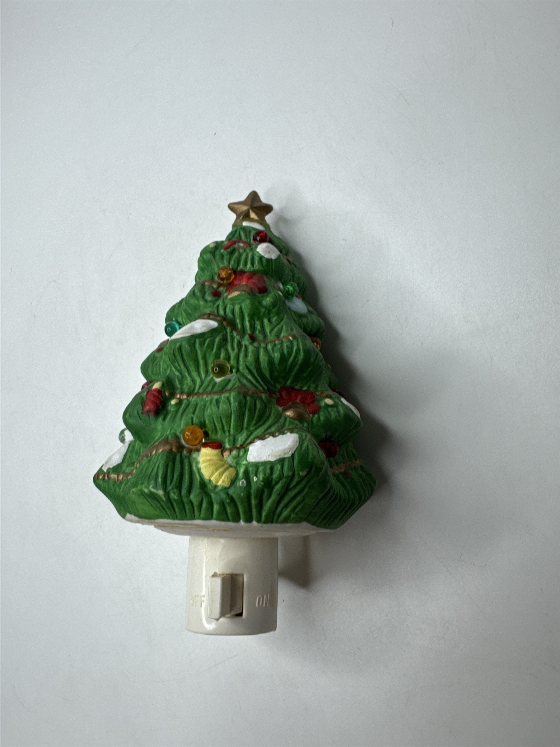 Vintage Ceramic Christmas Tree Night Light Plug In Hand Painted Holiday Decor