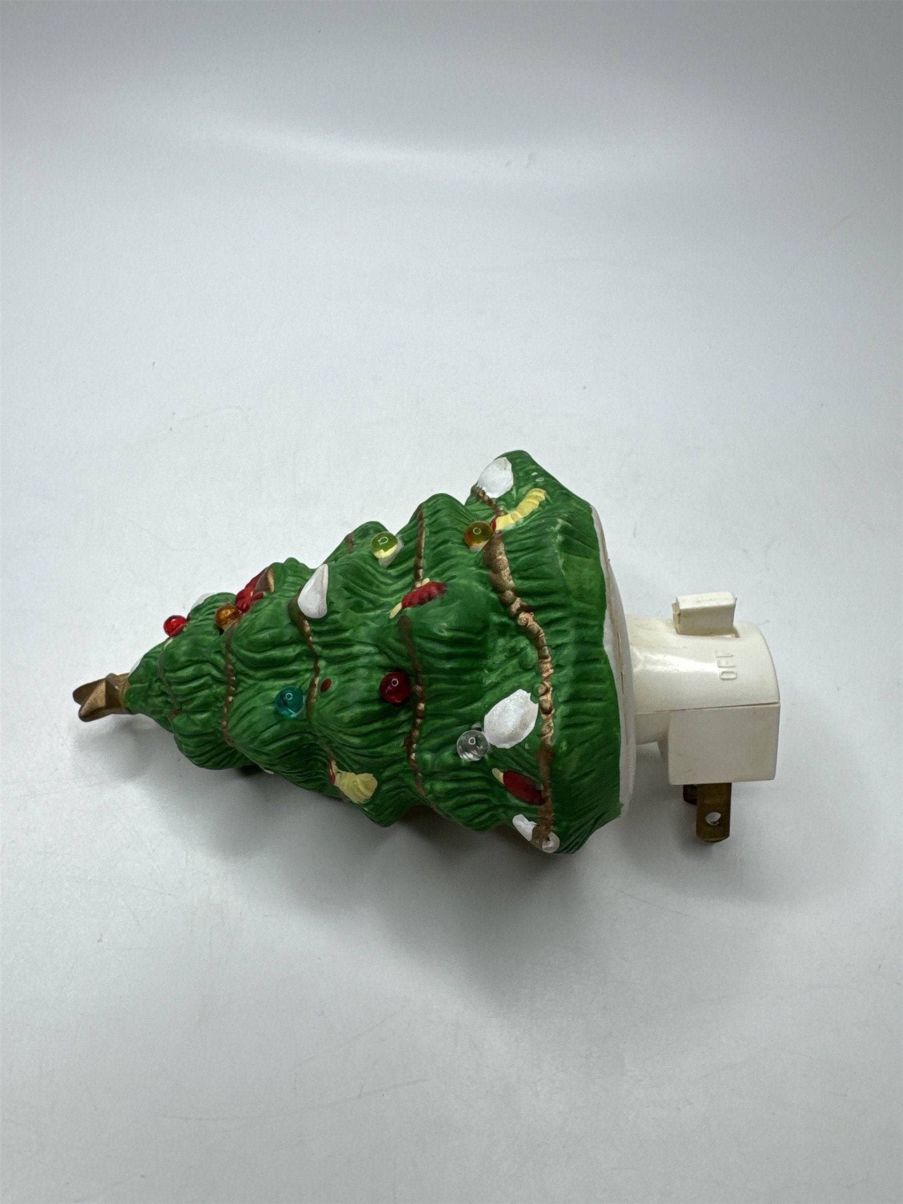 Vintage Ceramic Christmas Tree Night Light Plug In Hand Painted Holiday Decor
