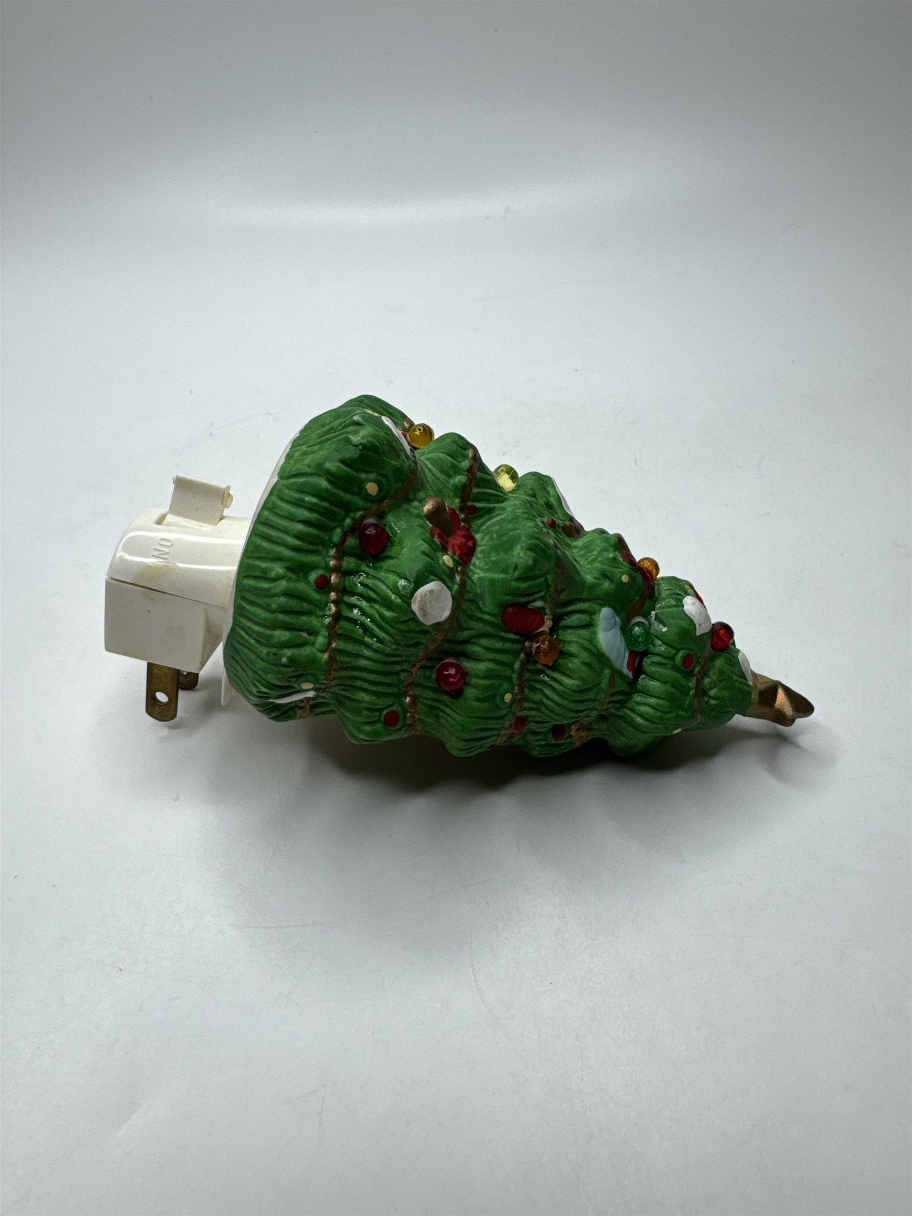 Vintage Ceramic Christmas Tree Night Light Plug In Hand Painted Holiday Decor