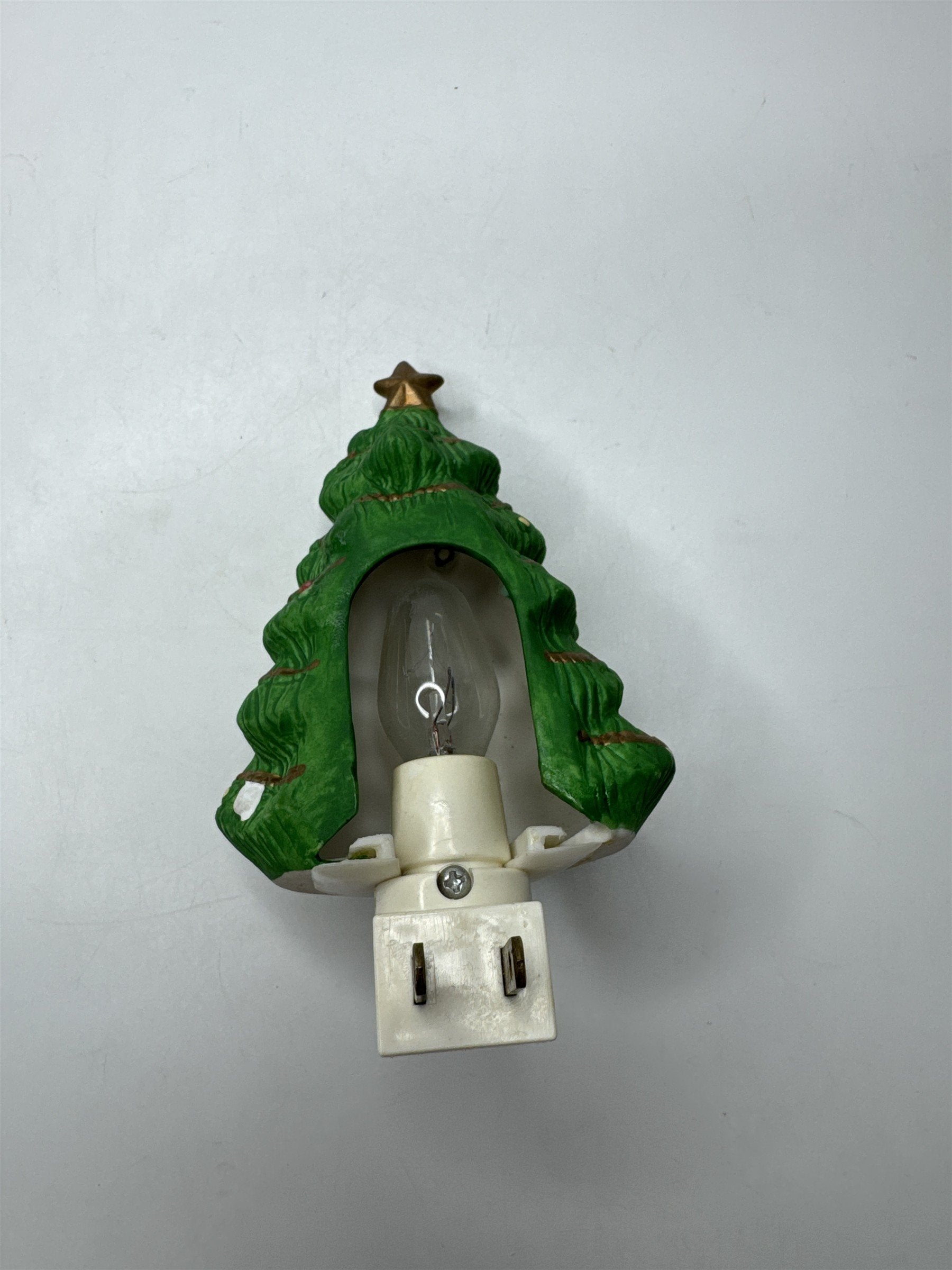 Vintage Ceramic Christmas Tree Night Light Plug In Hand Painted Holiday Decor