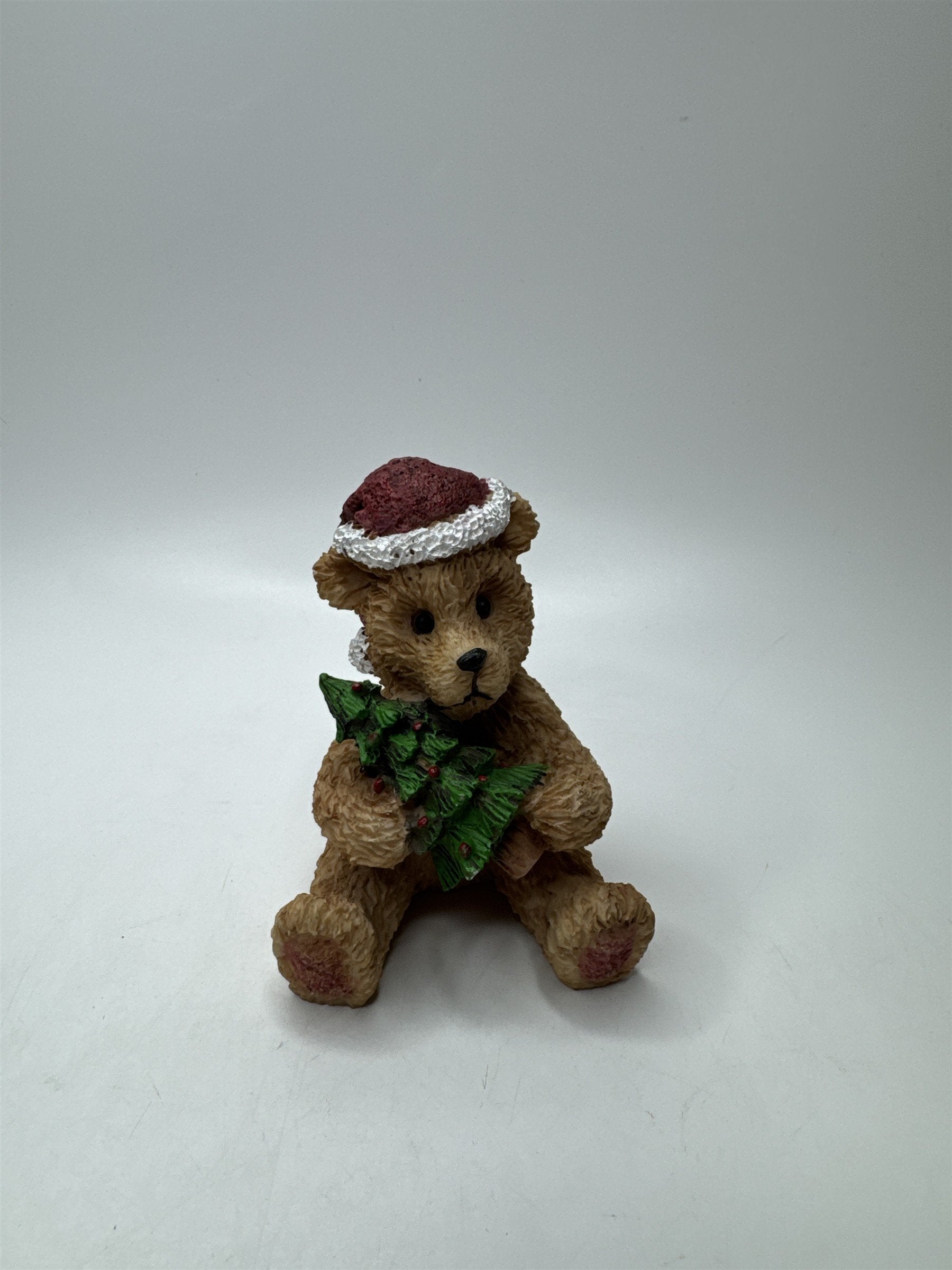 Vintage Cinnamon Teddy Bear Figurine Santa Hat Christmas Tree Decor