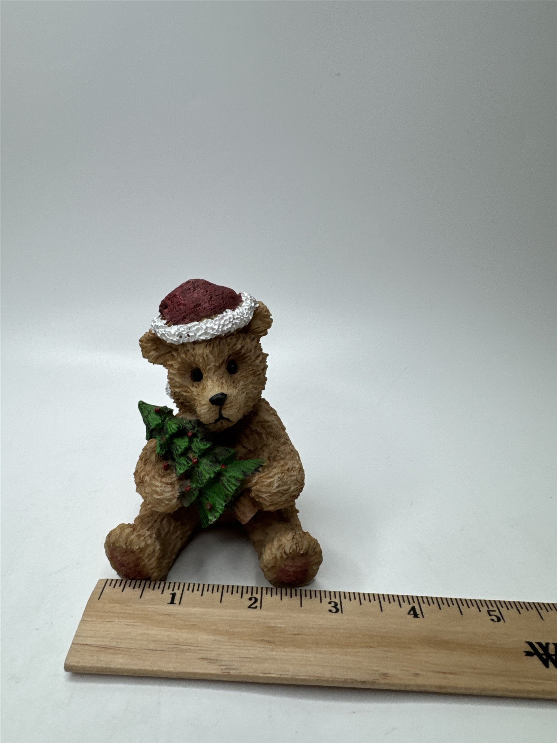 Vintage Cinnamon Teddy Bear Figurine Santa Hat Christmas Tree Decor