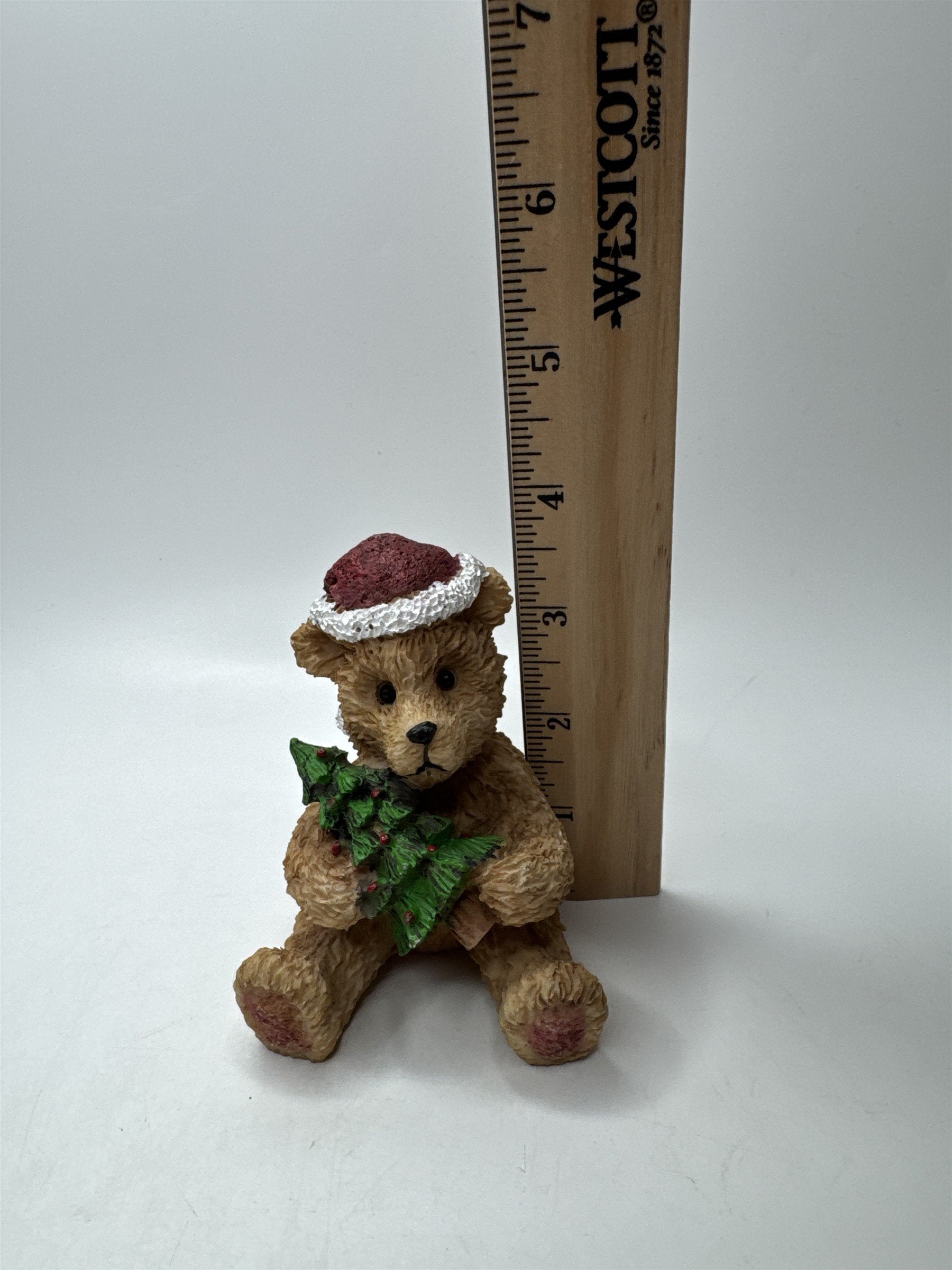 Vintage Cinnamon Teddy Bear Figurine Santa Hat Christmas Tree Decor
