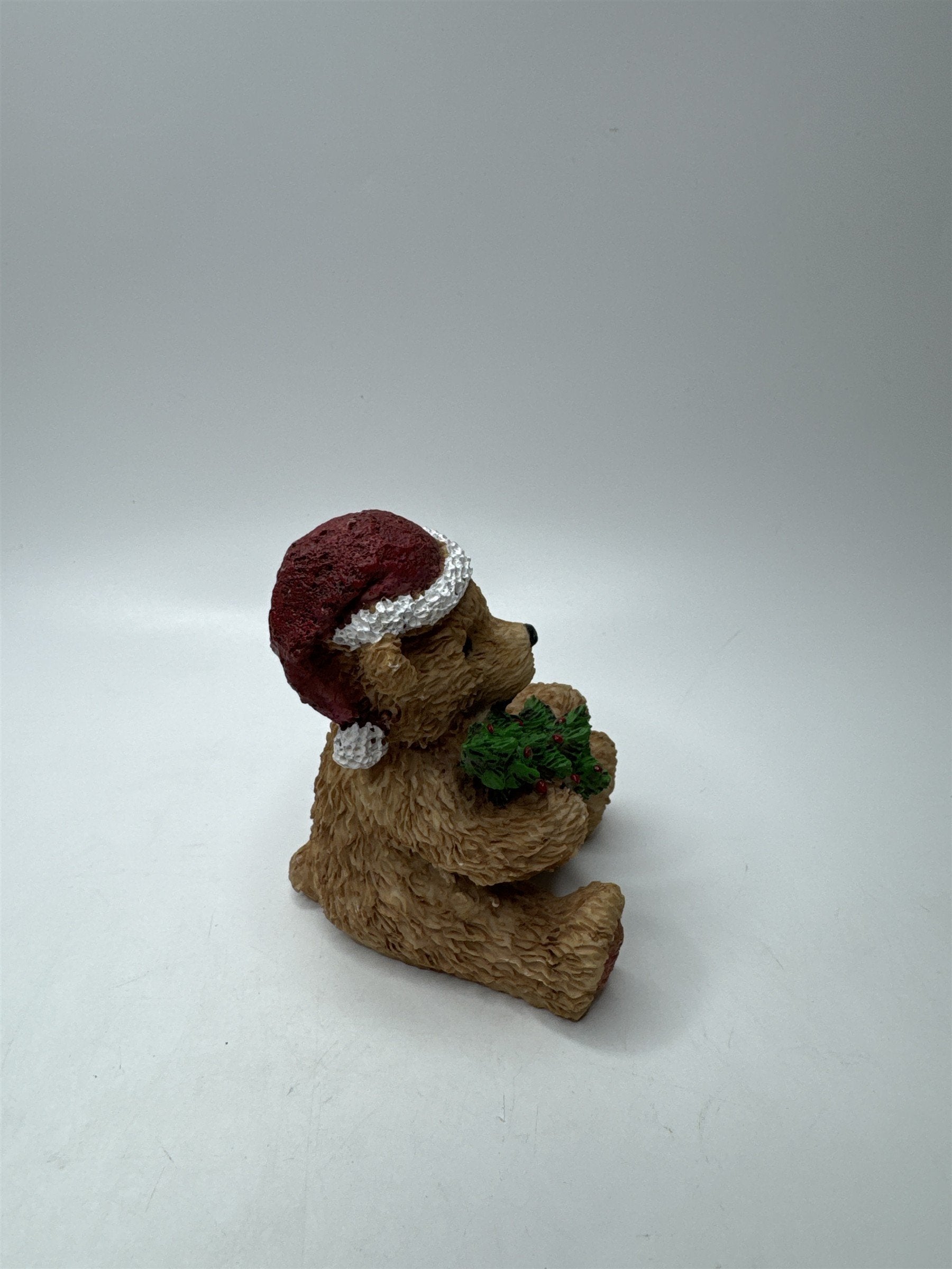 Vintage Cinnamon Teddy Bear Figurine Santa Hat Christmas Tree Decor