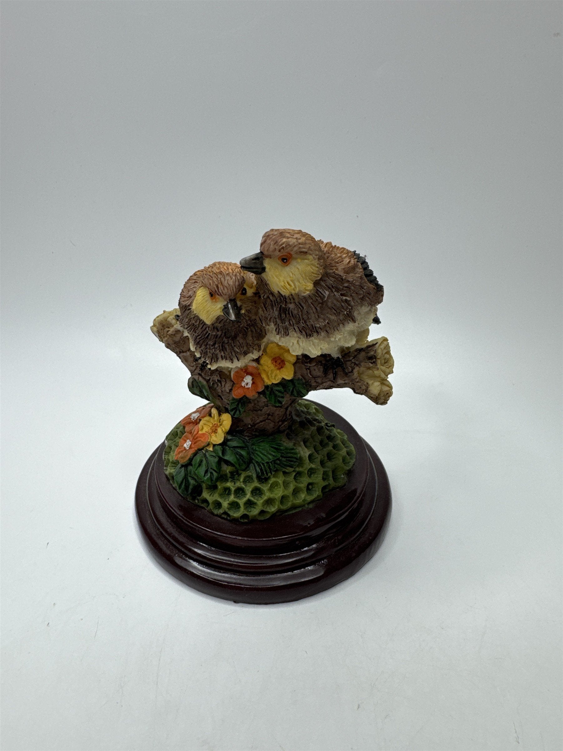Vintage Brown Birds on Branch Floral Figurine Ceramic Nature Statue Decor