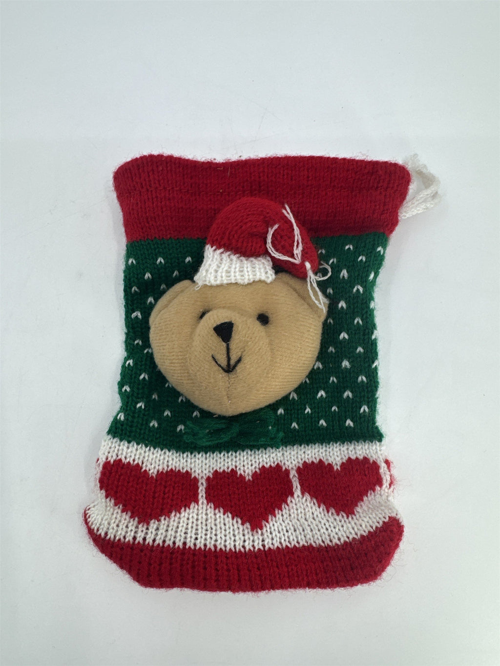 Knitted Christmas Teddy Bear Goodie/Candy/Treat Bag Holiday Gift Bag