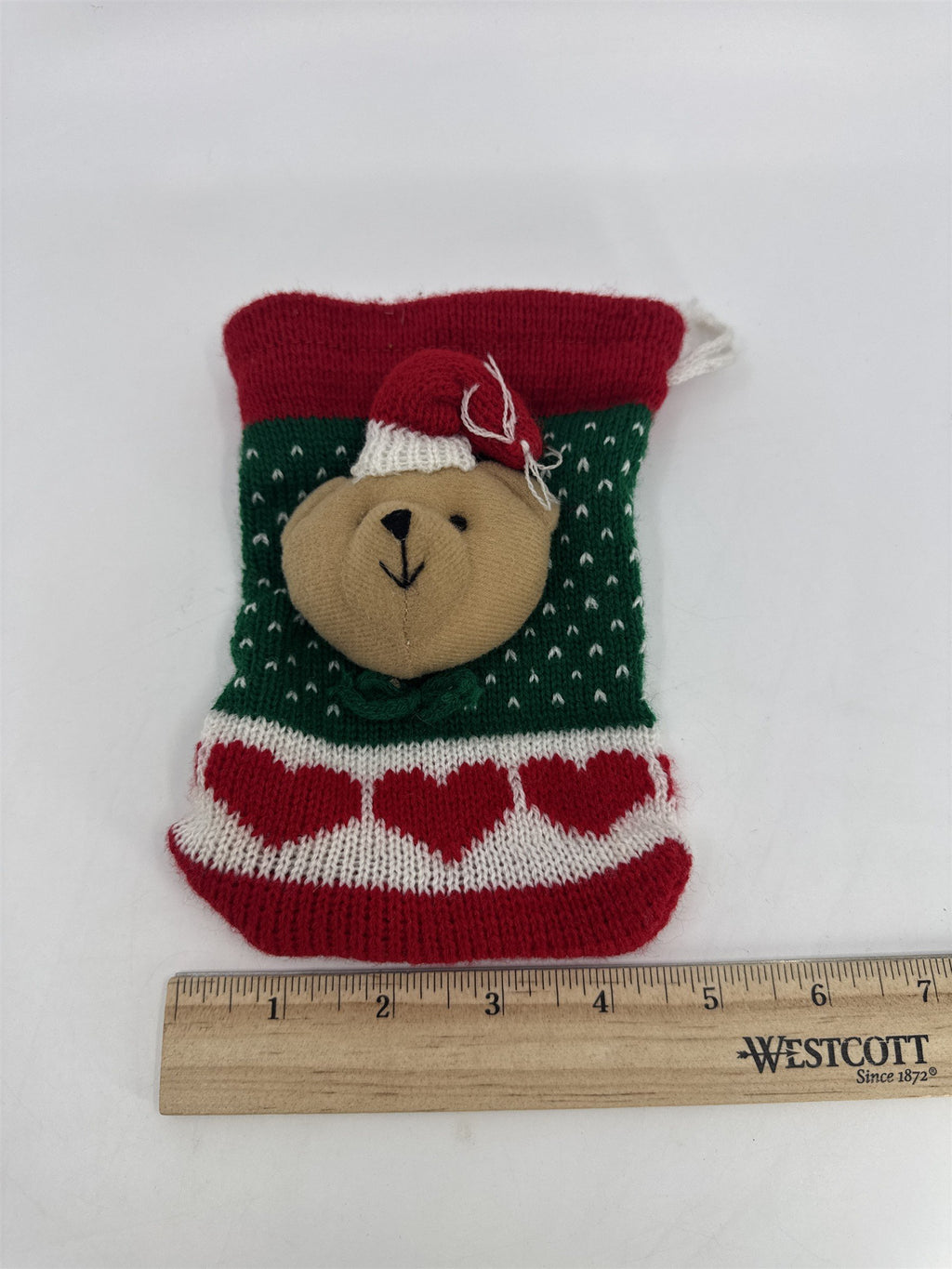 Knitted Christmas Teddy Bear Goodie/Candy/Treat Bag Holiday Gift Bag