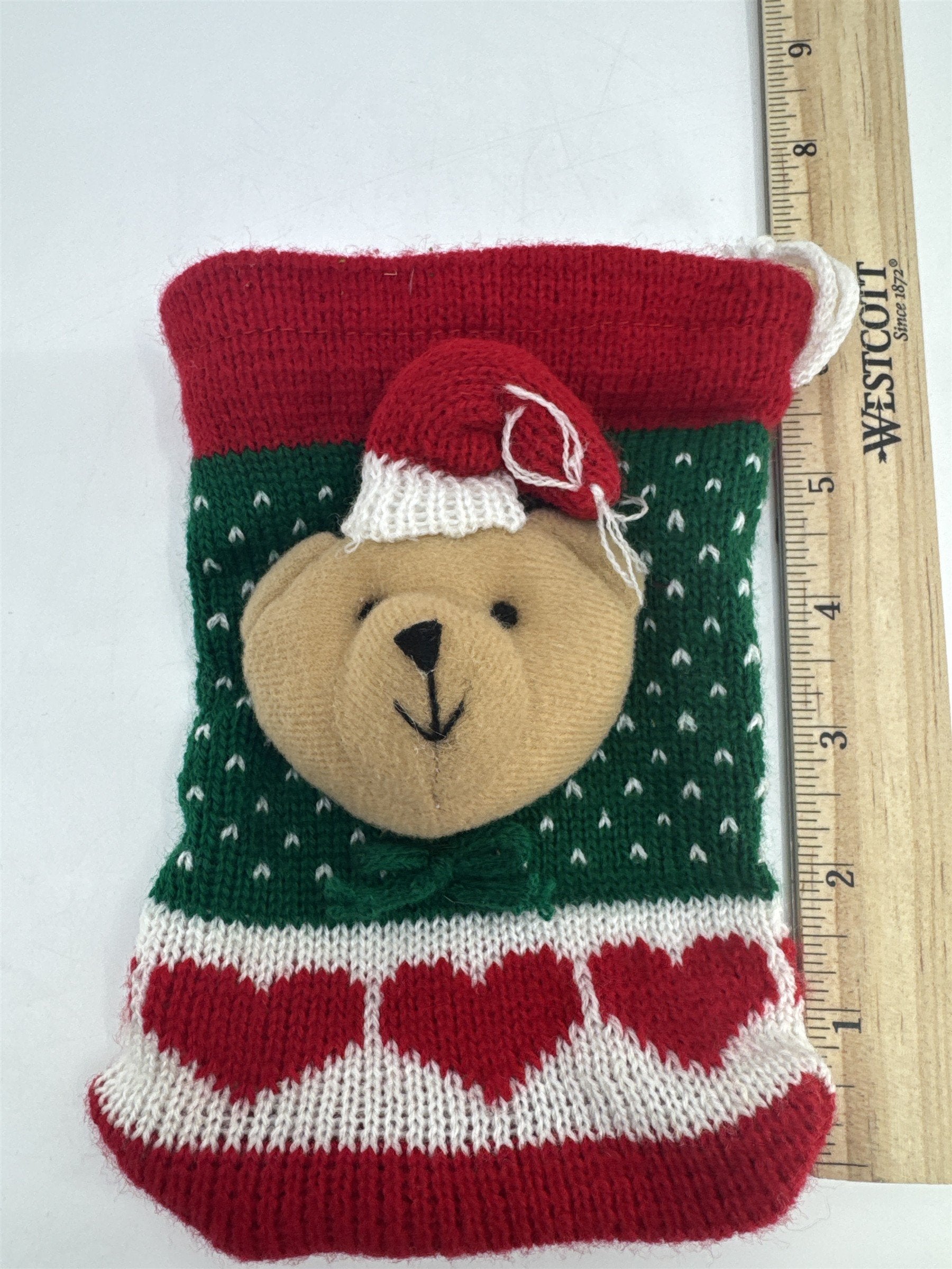 Knitted Christmas Teddy Bear Goodie/Candy/Treat Bag Holiday Gift Bag