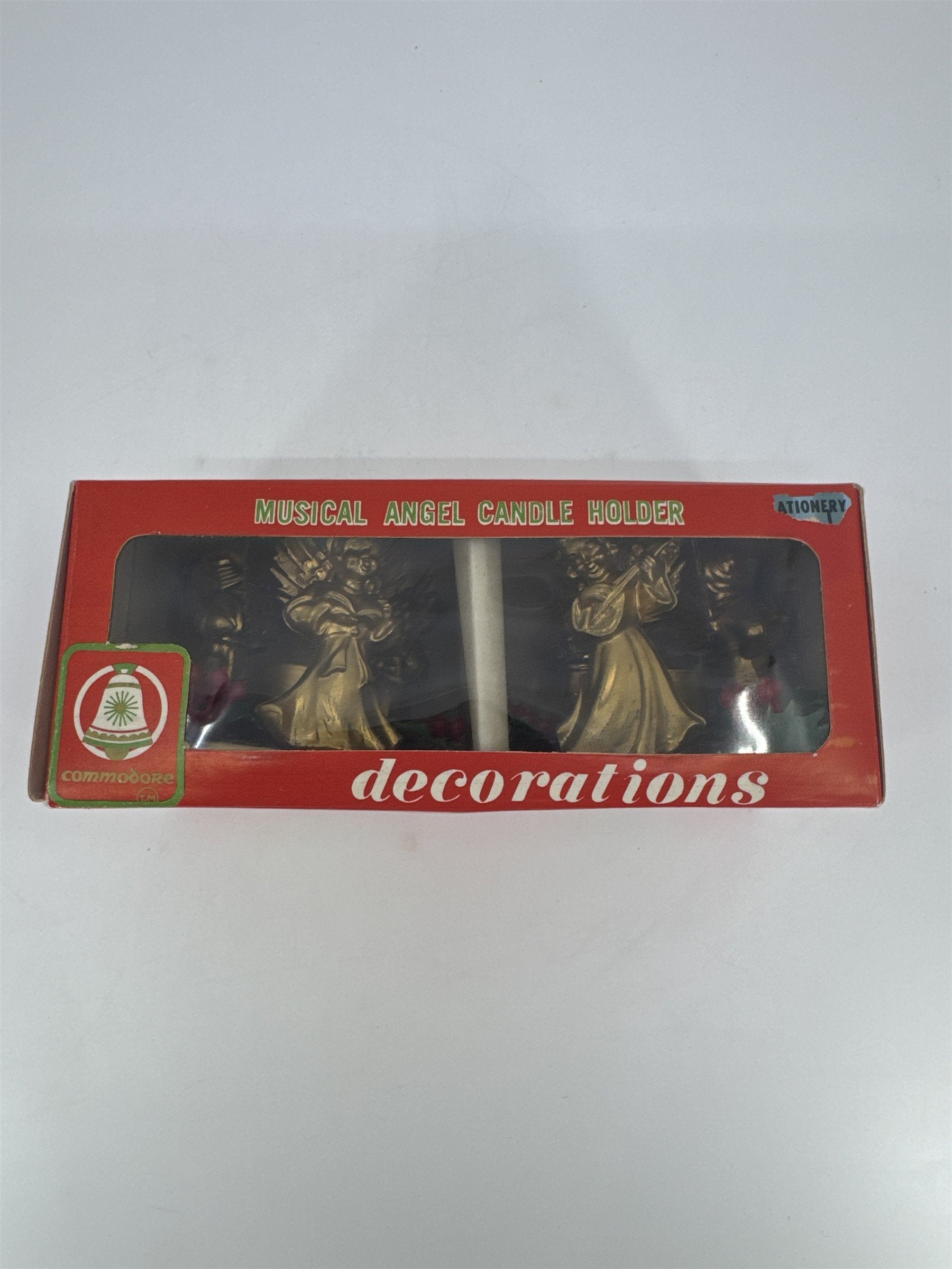 Vintage Commodore Musical Gold Toned Angel Candle Holders Christmas Decor