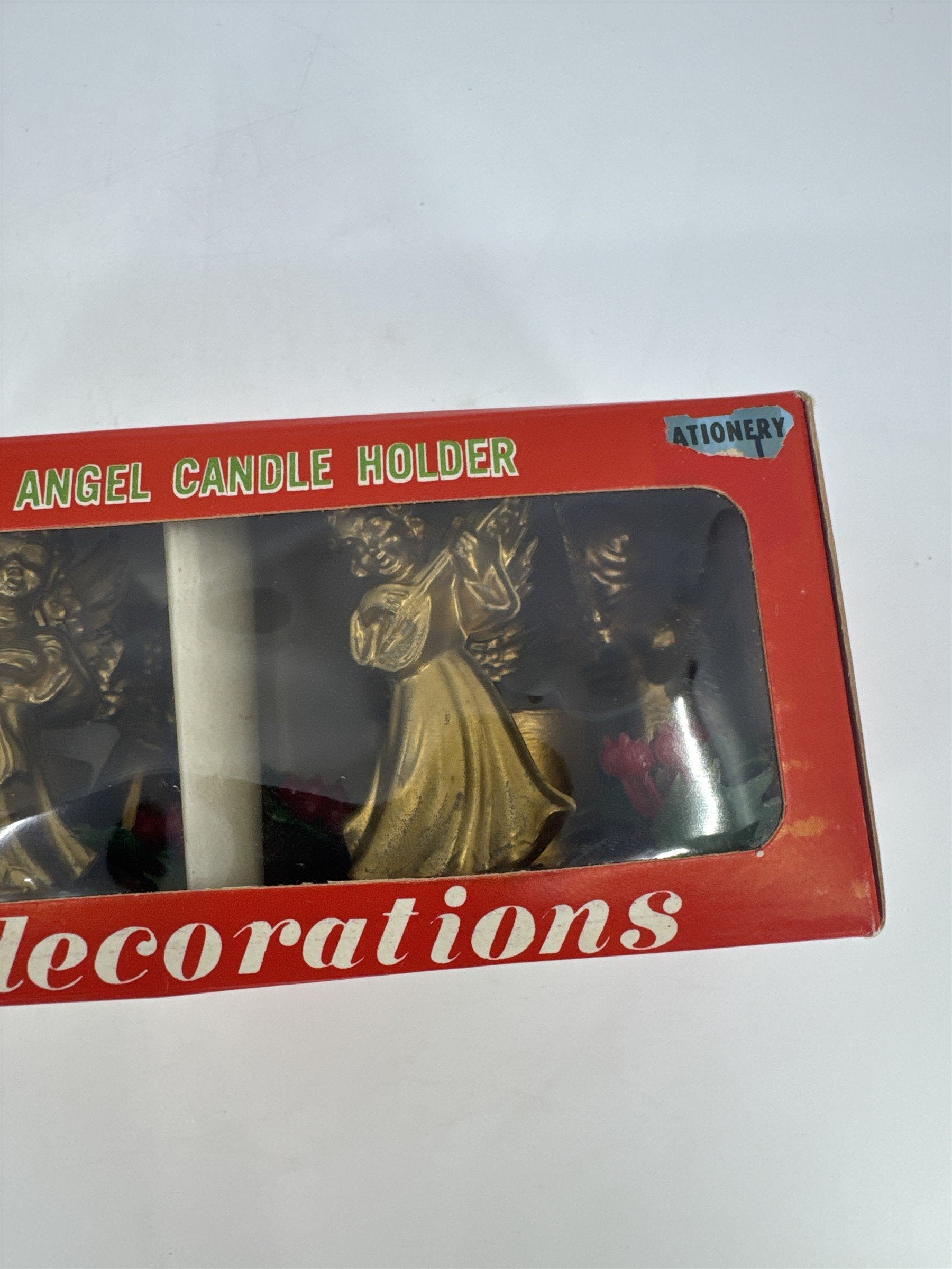 Vintage Commodore Musical Gold Toned Angel Candle Holders Christmas Decor