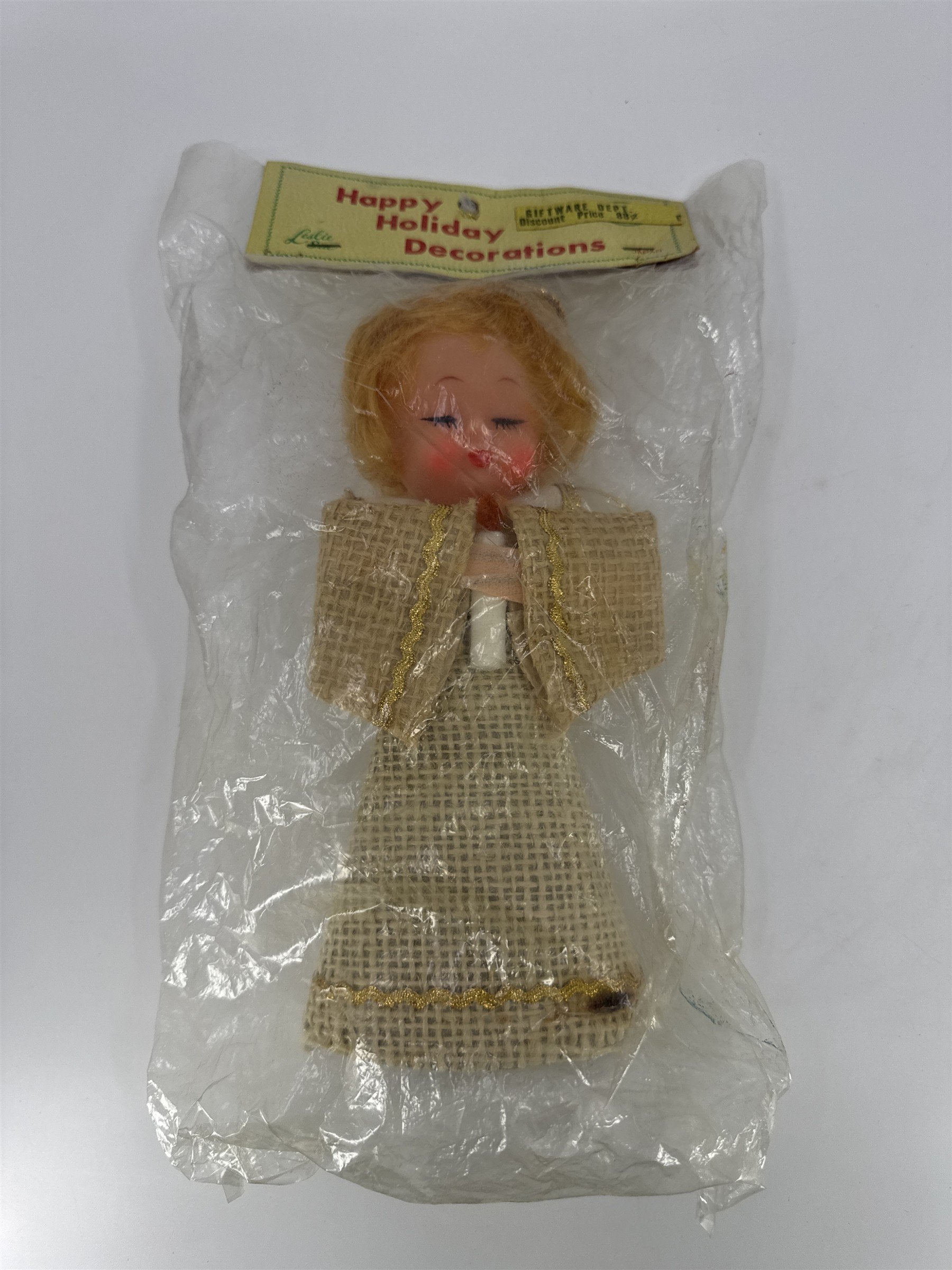 Vintage Leslie Sue Japan Blushing Angel W/ Candle Tree Topper Christmas Decor