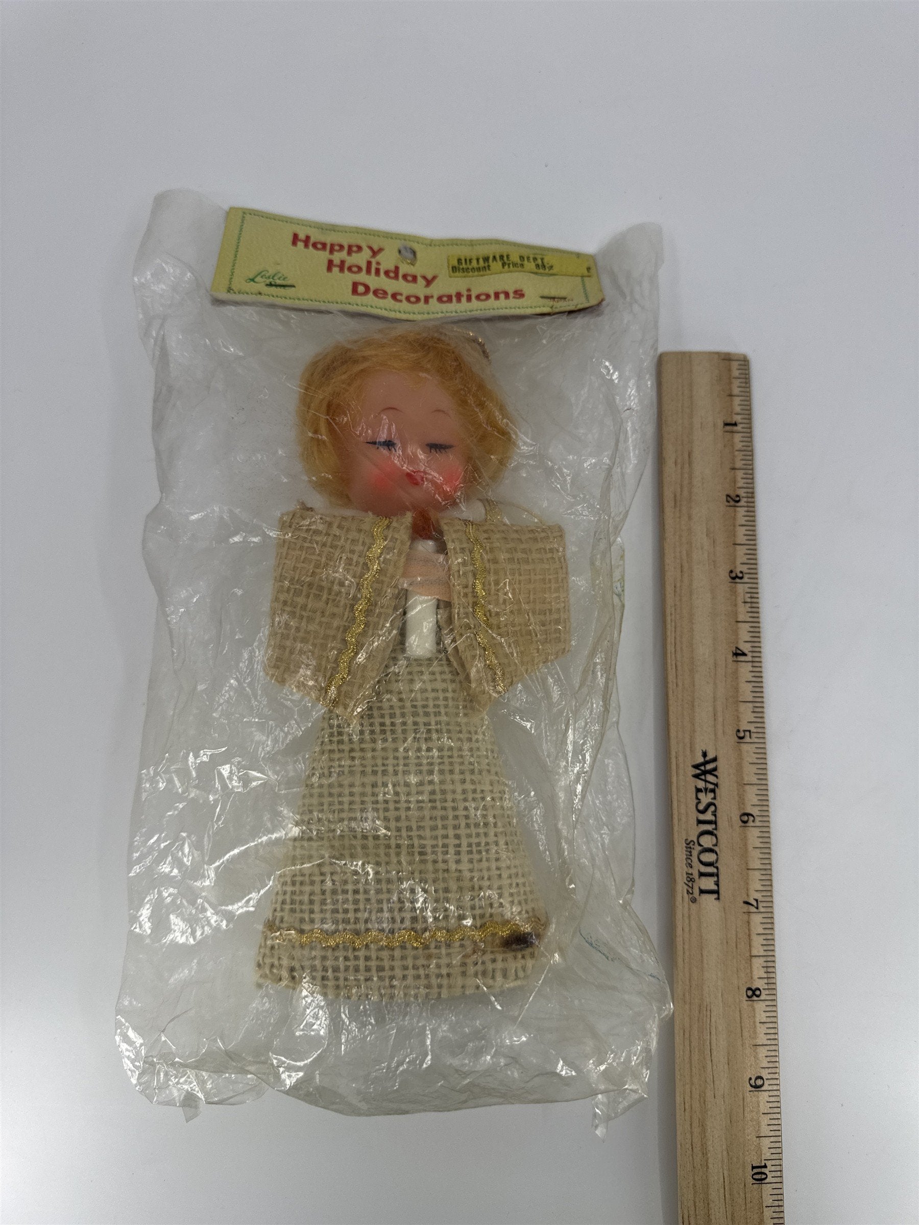 Vintage Leslie Sue Japan Blushing Angel W/ Candle Tree Topper Christmas Decor