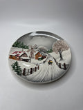 Vintage Majolica Plate 9" West Germany Raised Relief Winter Christmas Holiday