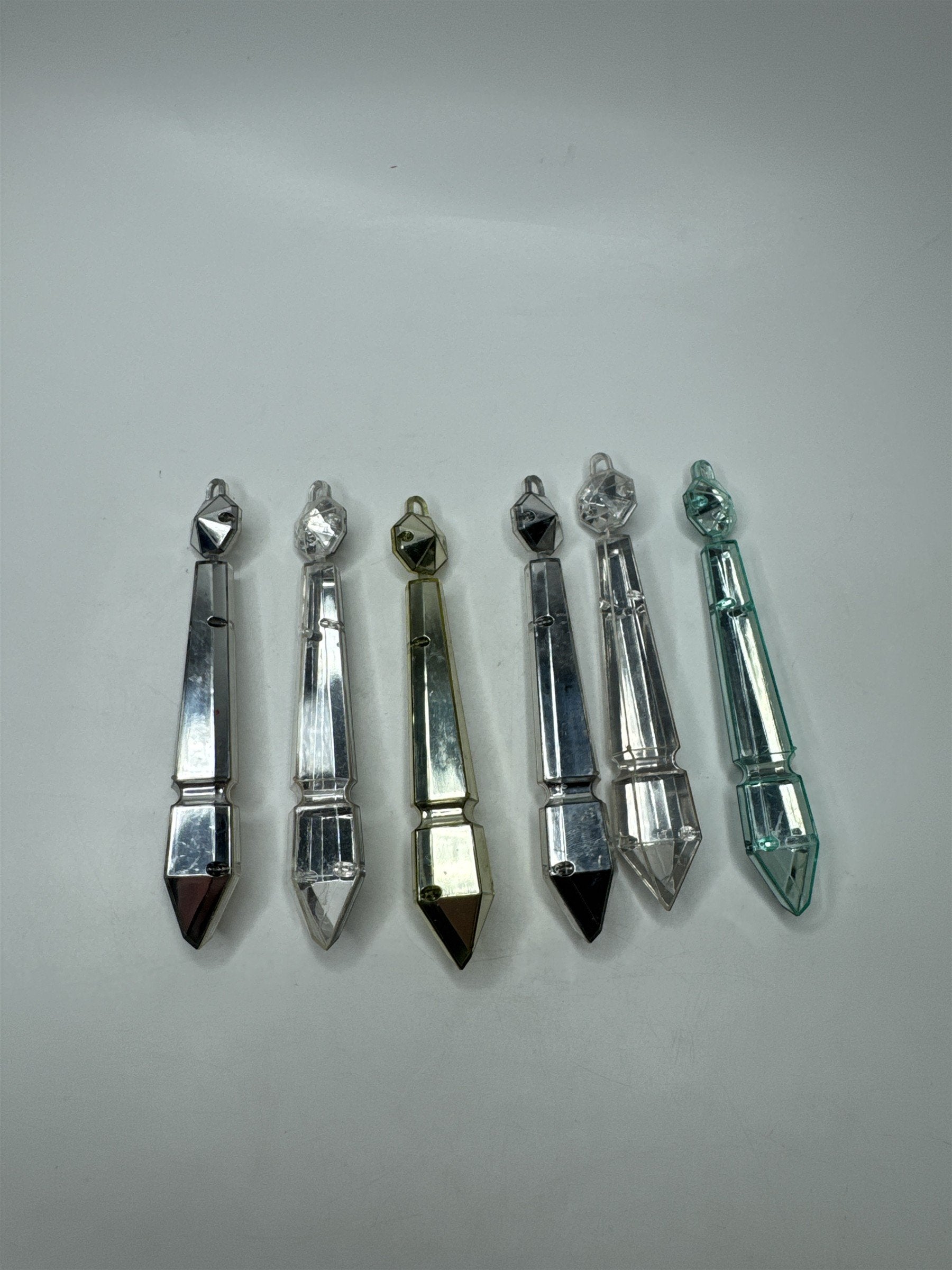 Vintage Set of 6 Hard Plastic Icicle Ornaments Multicolored Retro Kitsch MCM