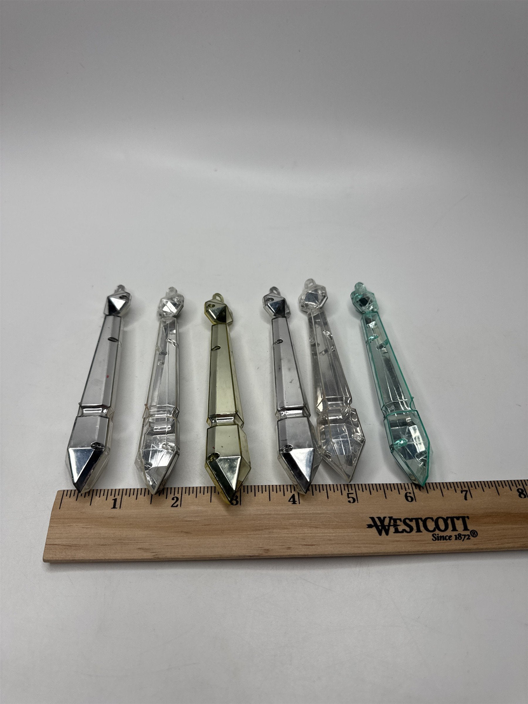 Vintage Set of 6 Hard Plastic Icicle Ornaments Multicolored Retro Kitsch MCM