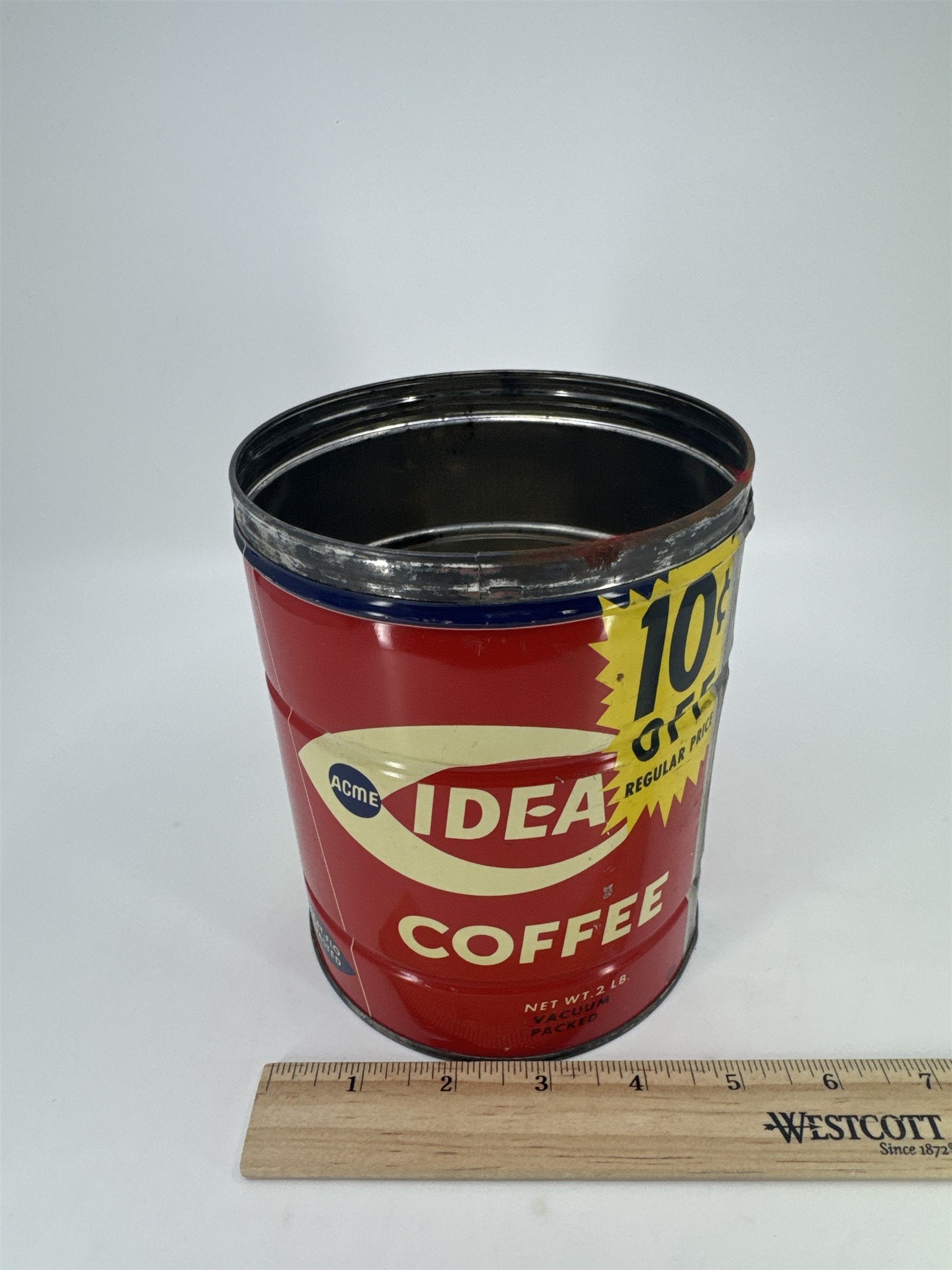 Vintage Empty Acme 2 Lb. Ideal Red Coffee Advertising Tin *Missing Lid