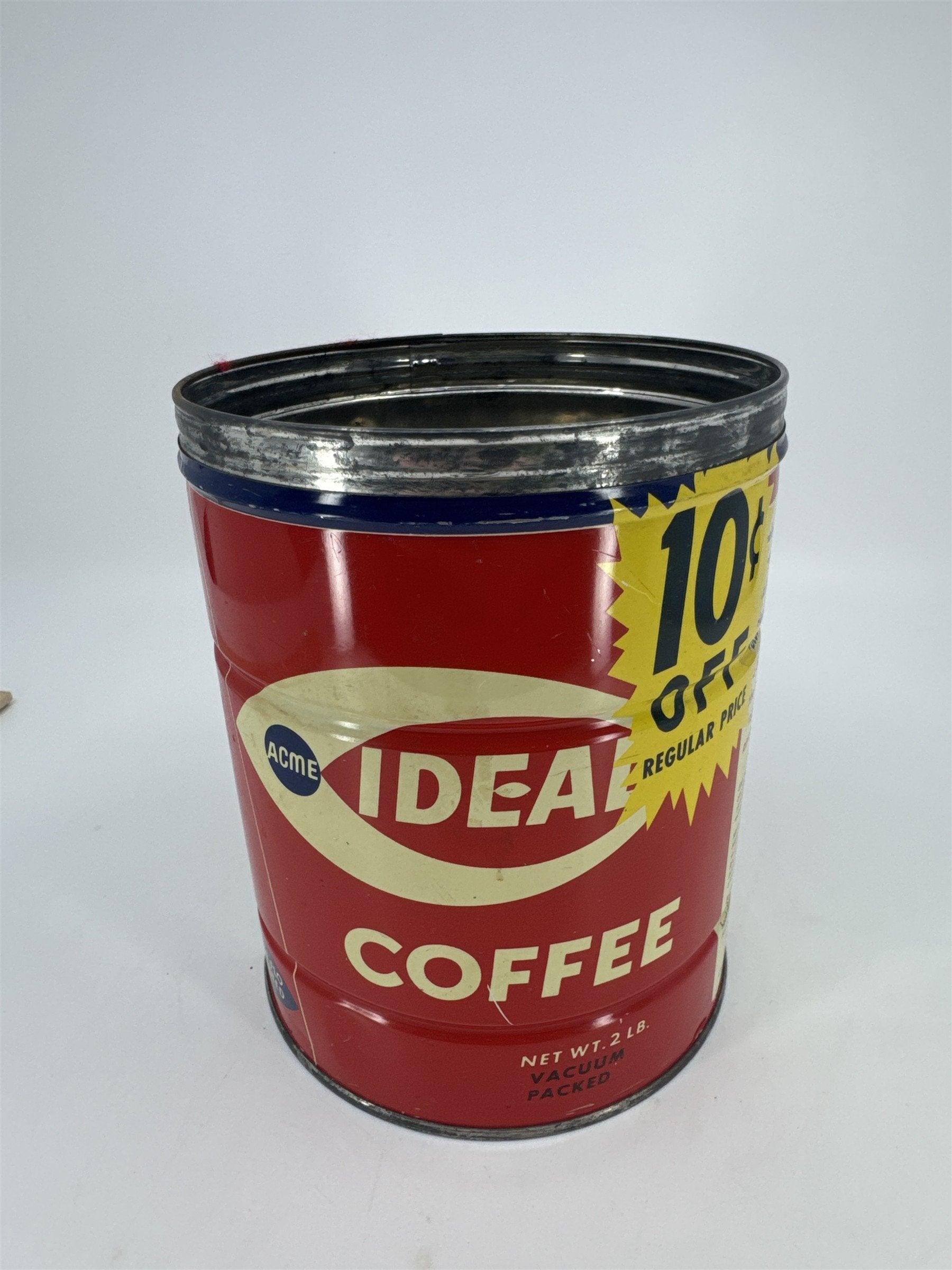 Vintage Empty Acme 2 Lb. Ideal Red Coffee Advertising Tin *Missing Lid