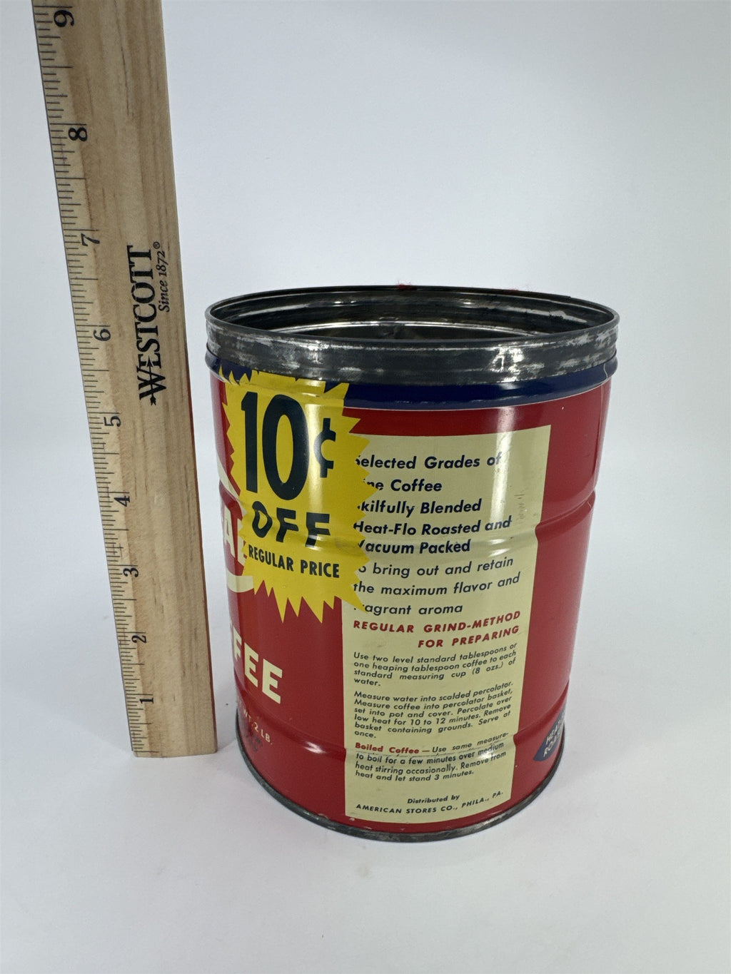 Vintage Empty Acme 2 Lb. Ideal Red Coffee Advertising Tin *Missing Lid
