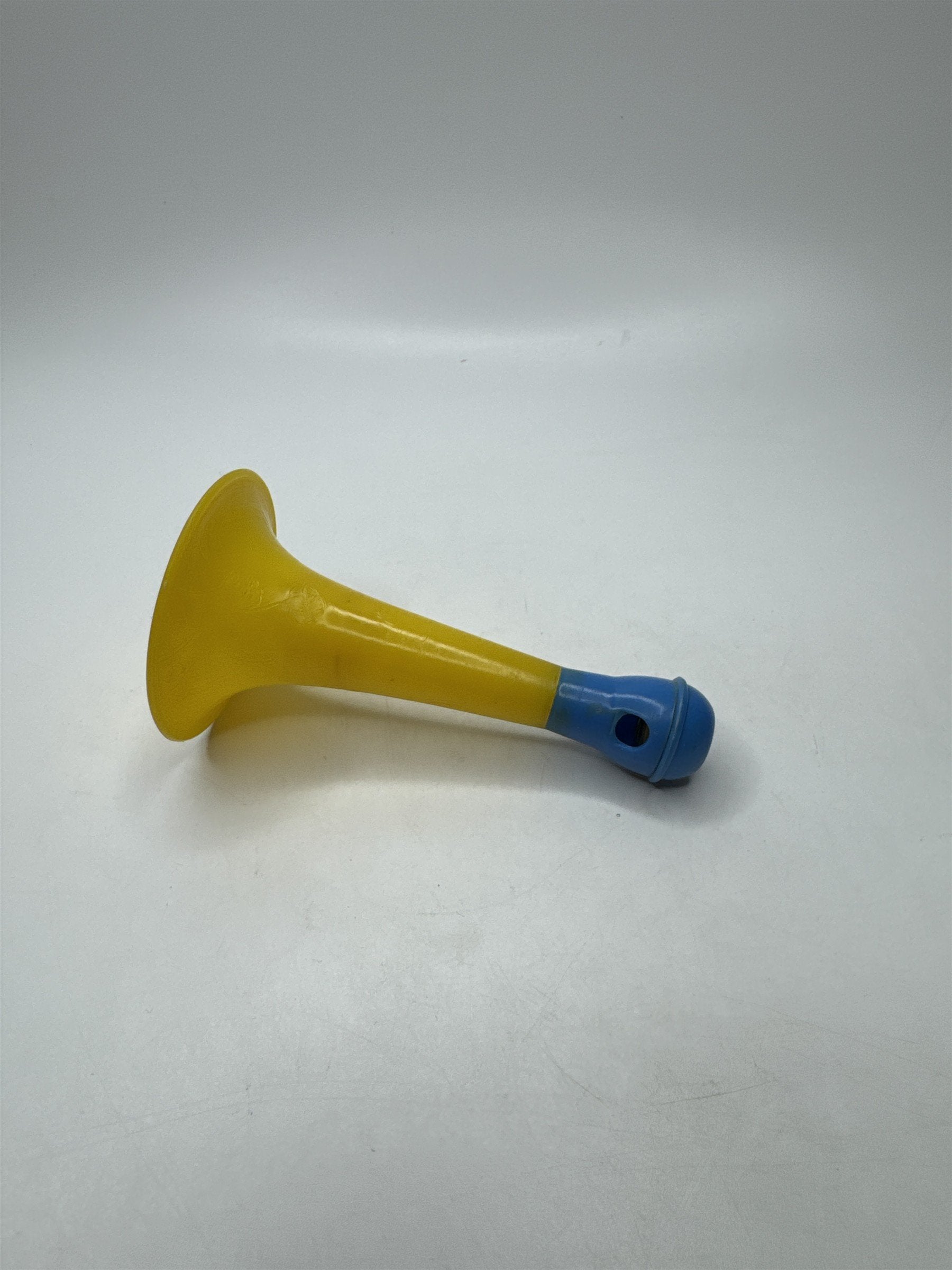 Vintage Spec-Toy Horn Yellow Blue Hard Plastic Toy Noise Maker Trumpet Retro