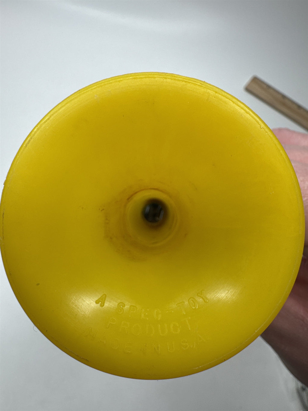 Vintage Spec-Toy Horn Yellow Blue Hard Plastic Toy Noise Maker Trumpet Retro
