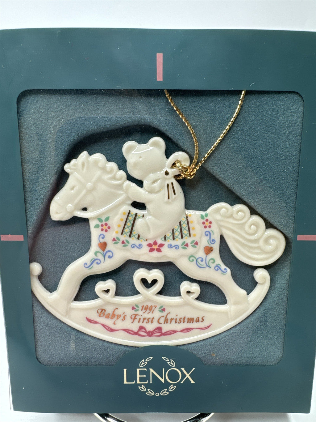 Vntg Lenox 1997 Baby's First Christmas Rocking Horse Ornament Babys 1st