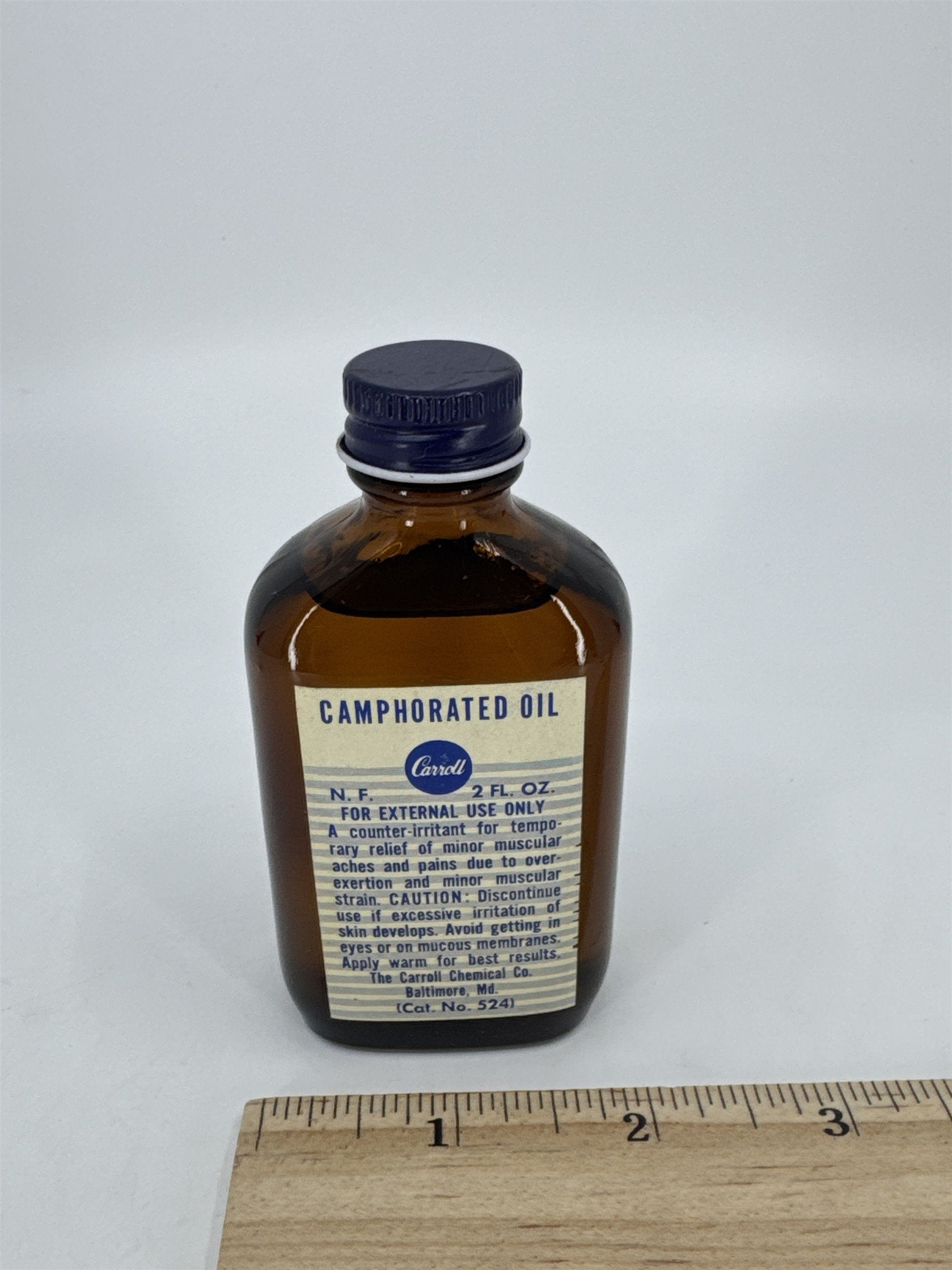 Vintage Carroll 2 Fl Oz. Bottle Camphorated Oil Medicine Full Bottle