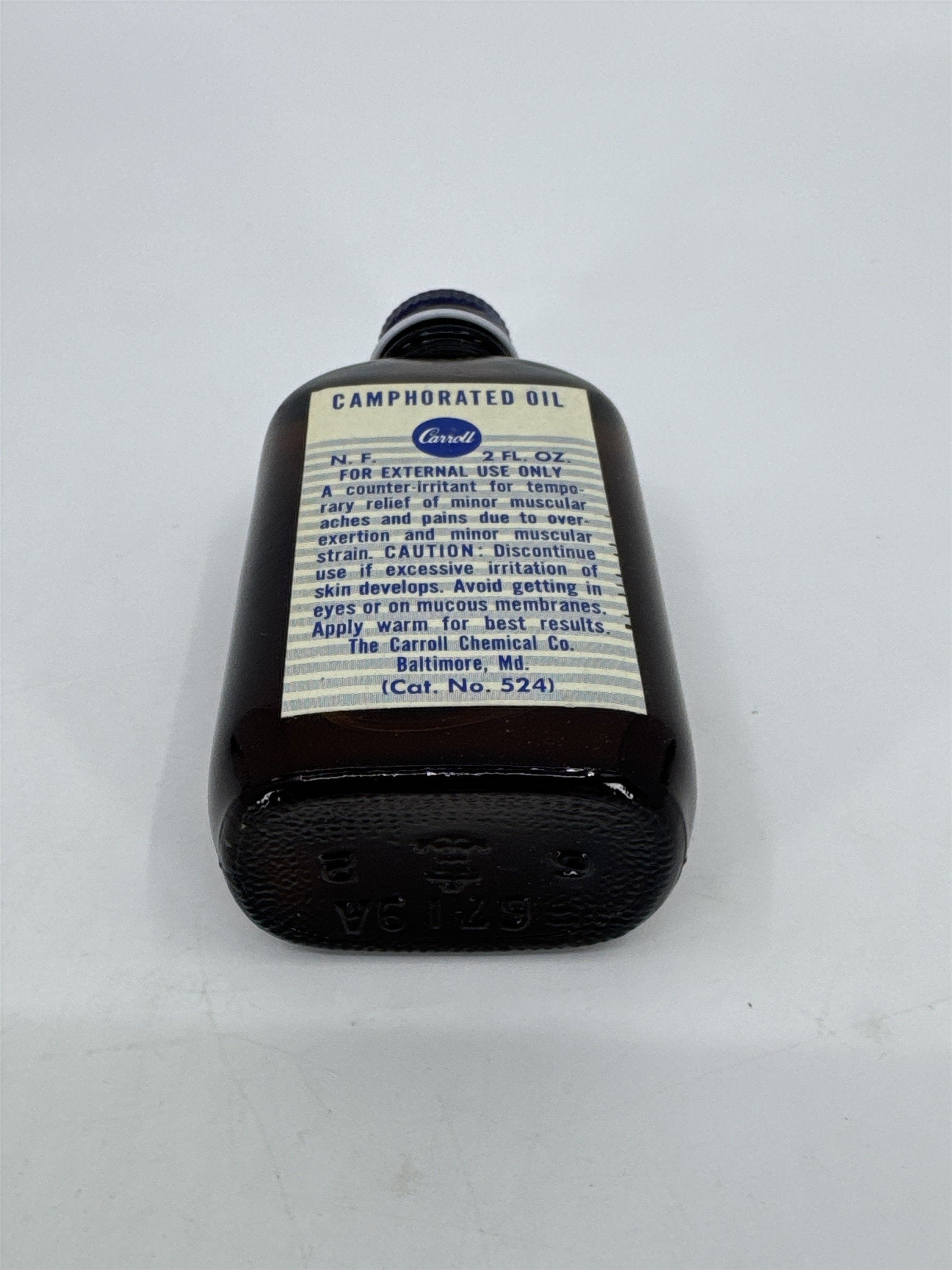 Vintage Carroll 2 Fl Oz. Bottle Camphorated Oil Medicine Full Bottle