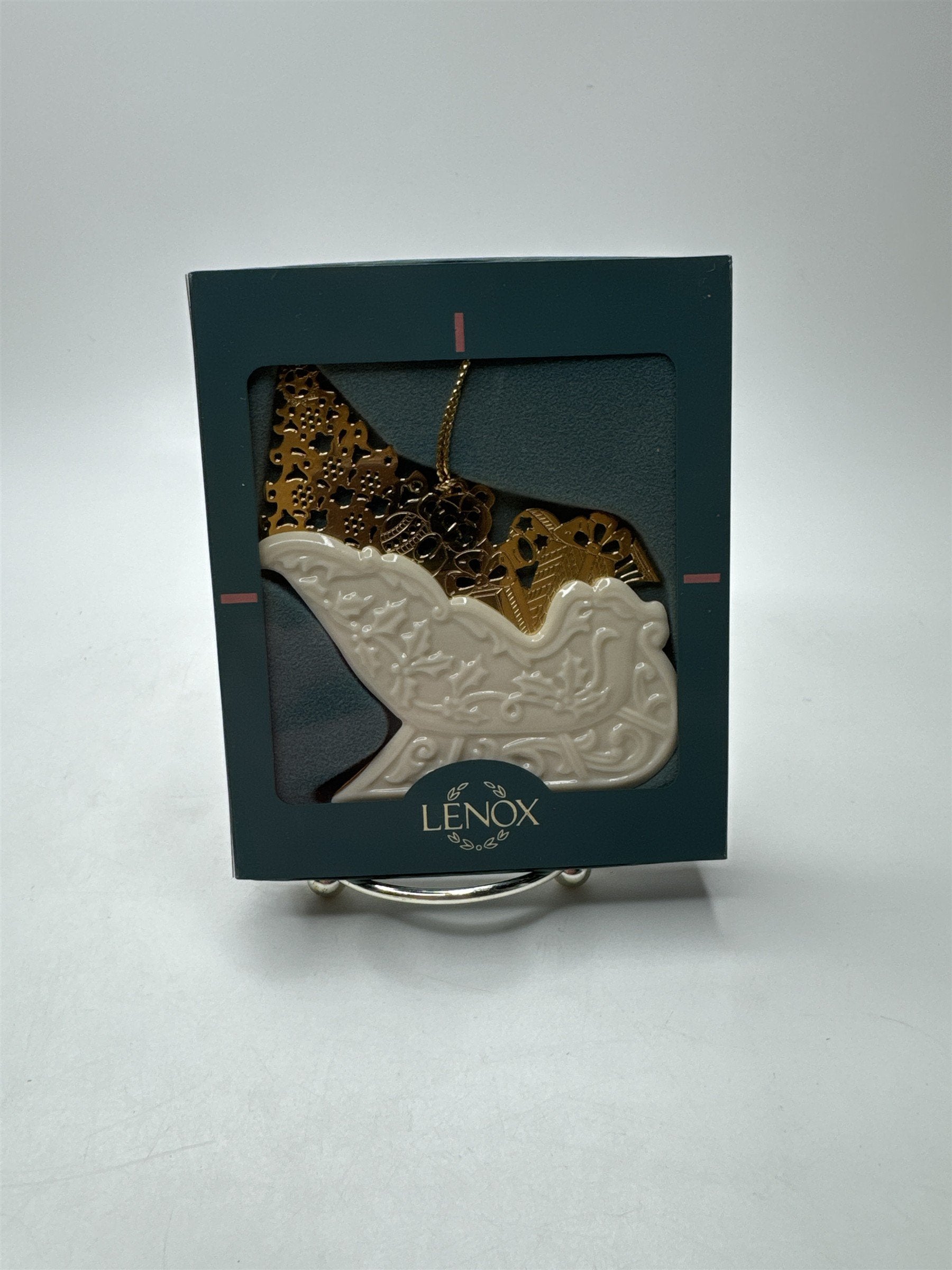 Lenox Golden Sleigh Porcelain Ornament USA Christmas Holiday Gold Trim