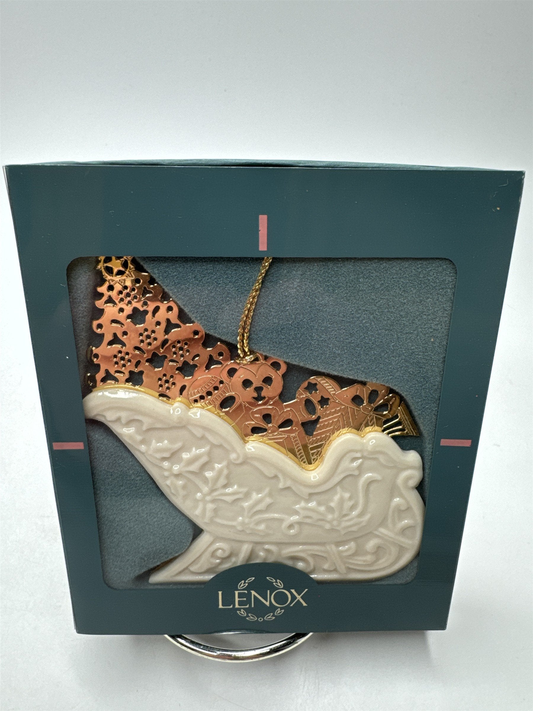 Lenox Golden Sleigh Porcelain Ornament USA Christmas Holiday Gold Trim