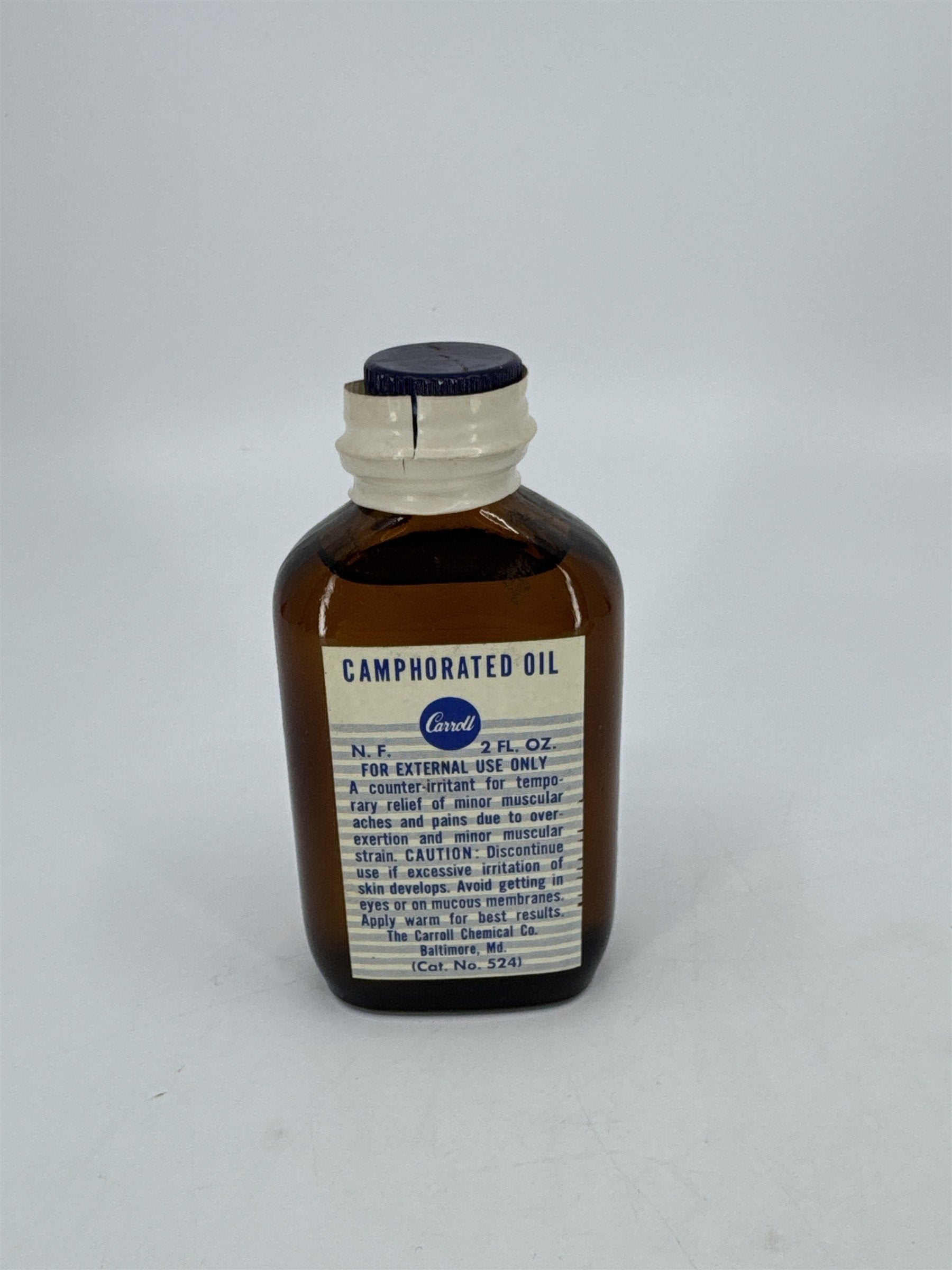 Vintage Carroll 2 Fl Oz. Bottle Camphorated Oil Medicine Full Bottle