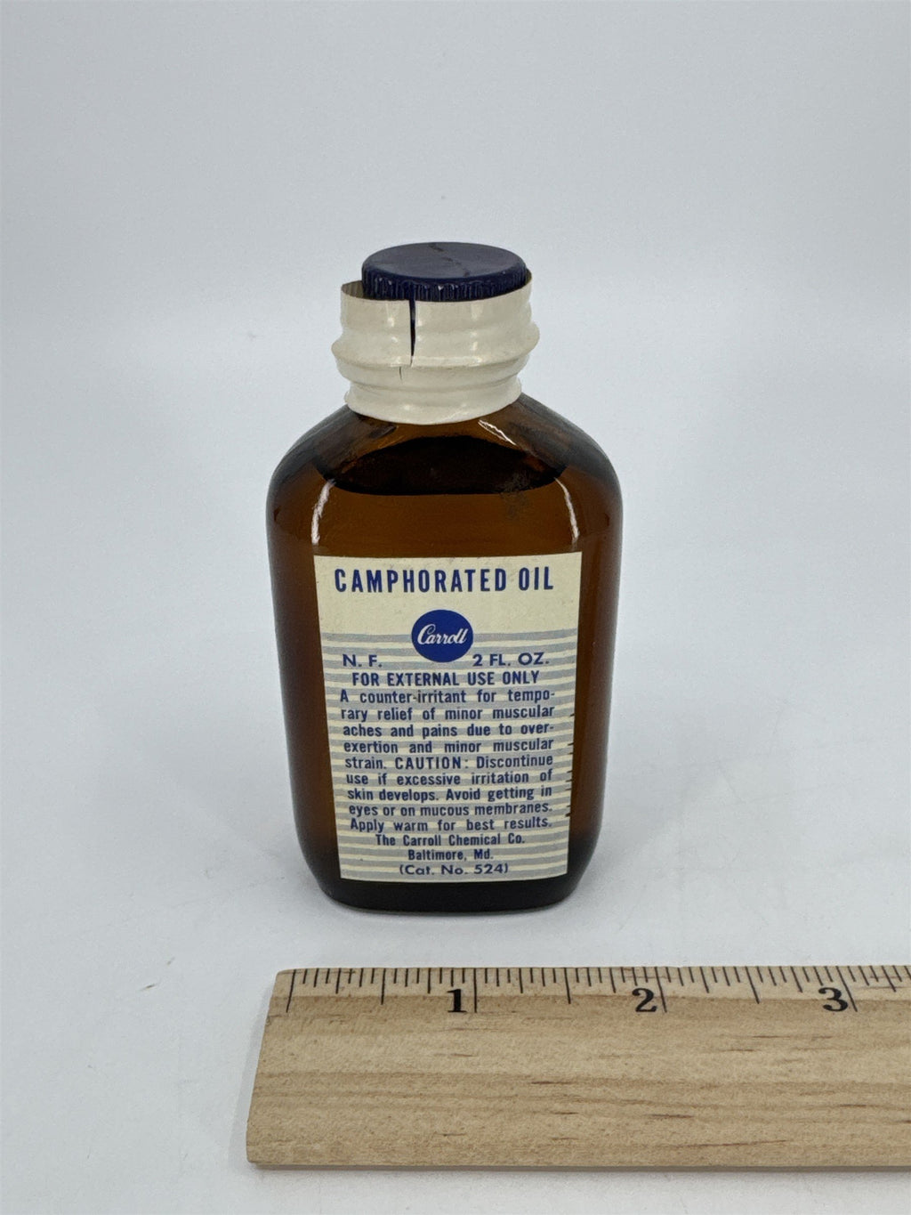Vintage Carroll 2 Fl Oz. Bottle Camphorated Oil Medicine Full Bottle