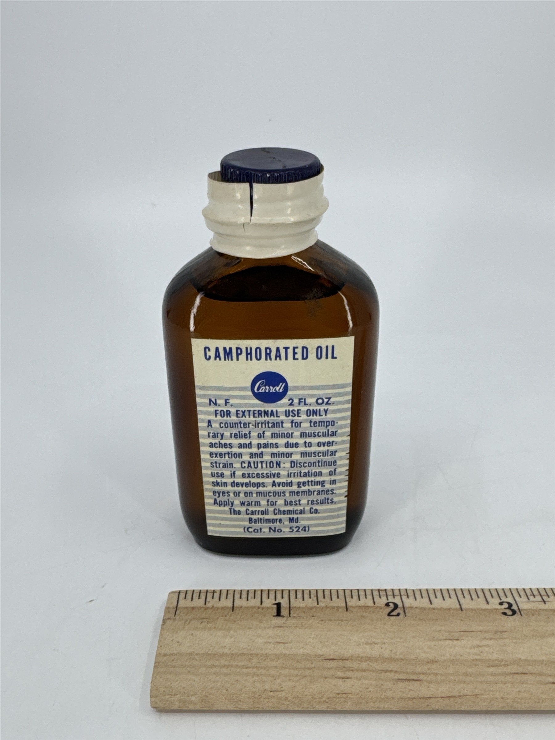 Vintage Carroll 2 Fl Oz. Bottle Camphorated Oil Medicine Full Bottle