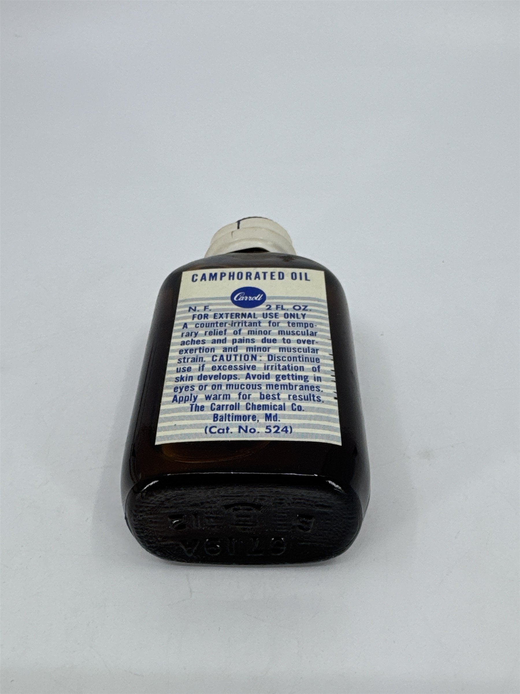 Vintage Carroll 2 Fl Oz. Bottle Camphorated Oil Medicine Full Bottle
