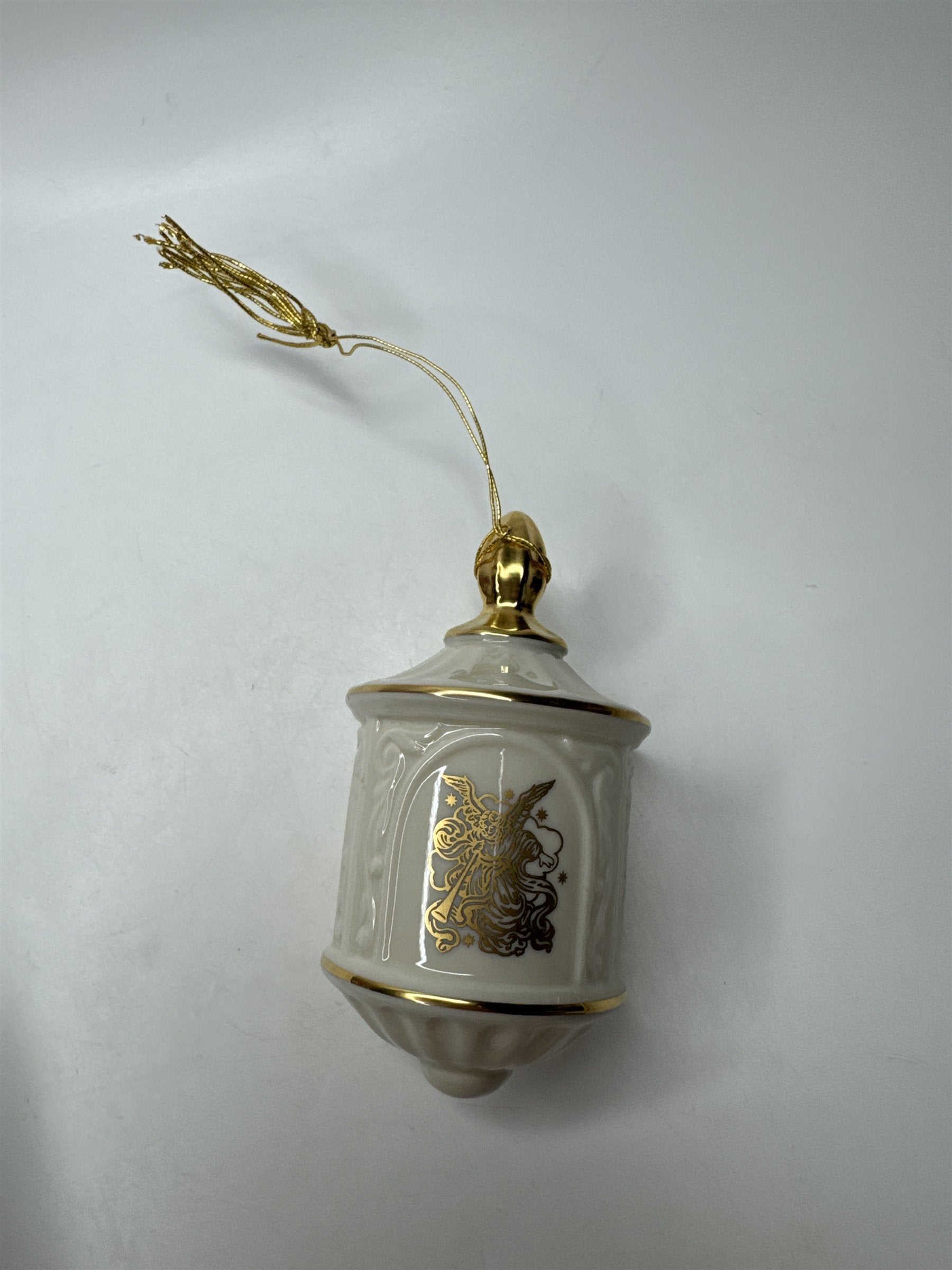 Vintage Lenox Angel Lantern Ornament Teardrop Porcelain Christmas Gold Trim