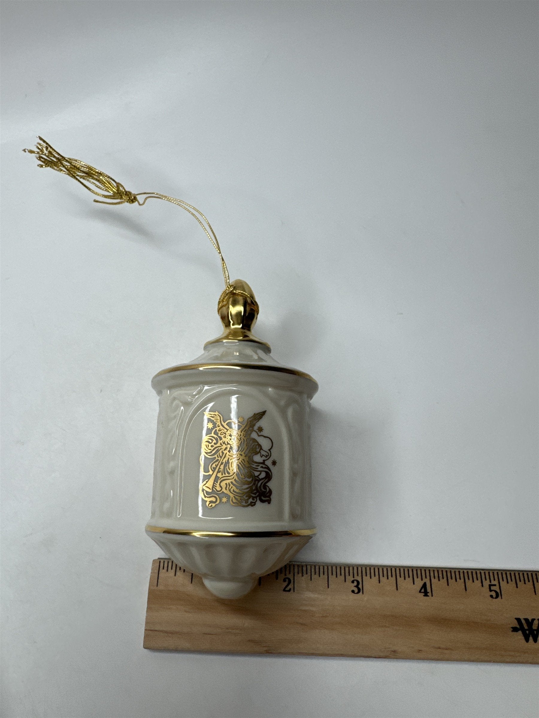 Vintage Lenox Angel Lantern Ornament Teardrop Porcelain Christmas Gold Trim