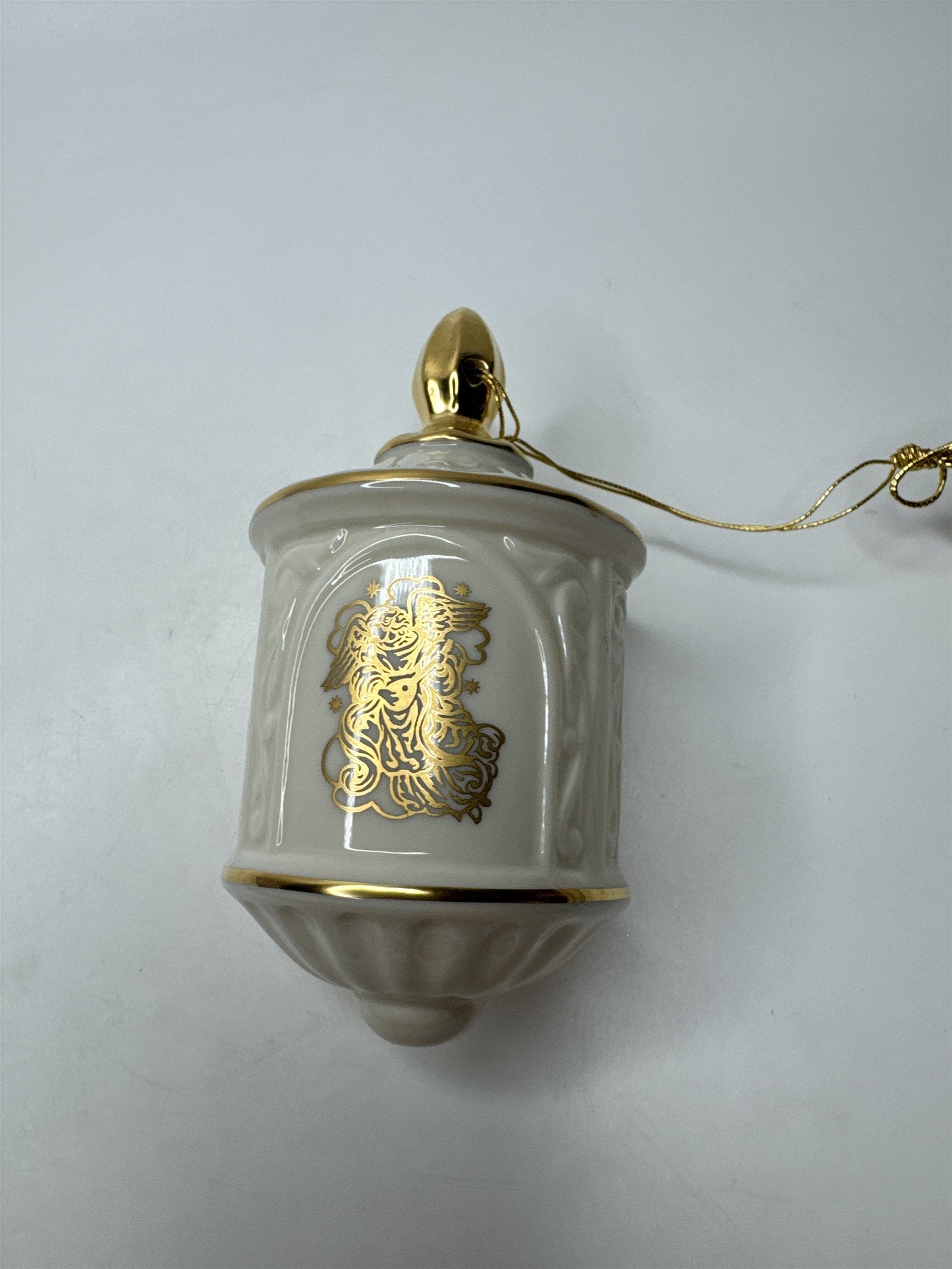 Vintage Lenox Angel Lantern Ornament Teardrop Porcelain Christmas Gold Trim