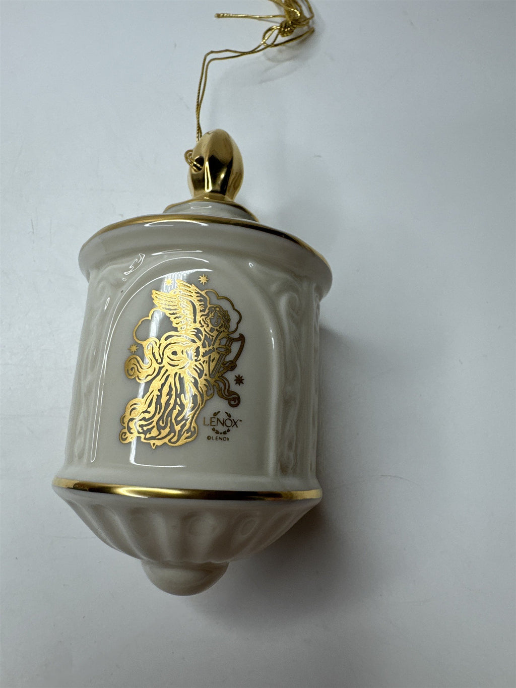 Vintage Lenox Angel Lantern Ornament Teardrop Porcelain Christmas Gold Trim