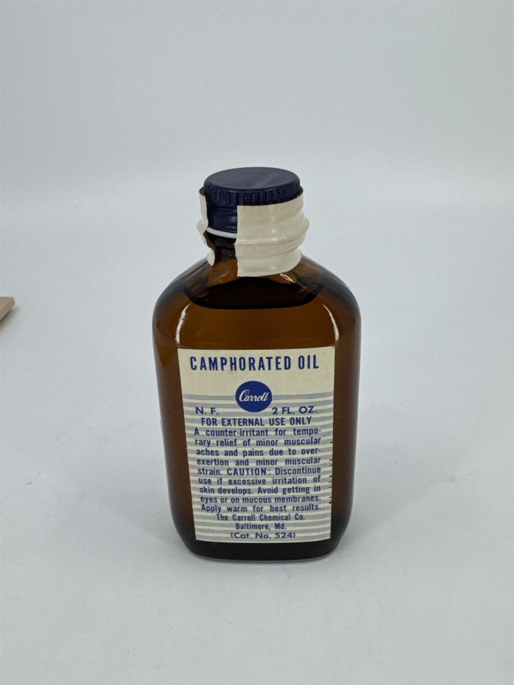 Vintage Carroll 2 Fl Oz. Bottle Camphorated Oil Medicine Full Bottle