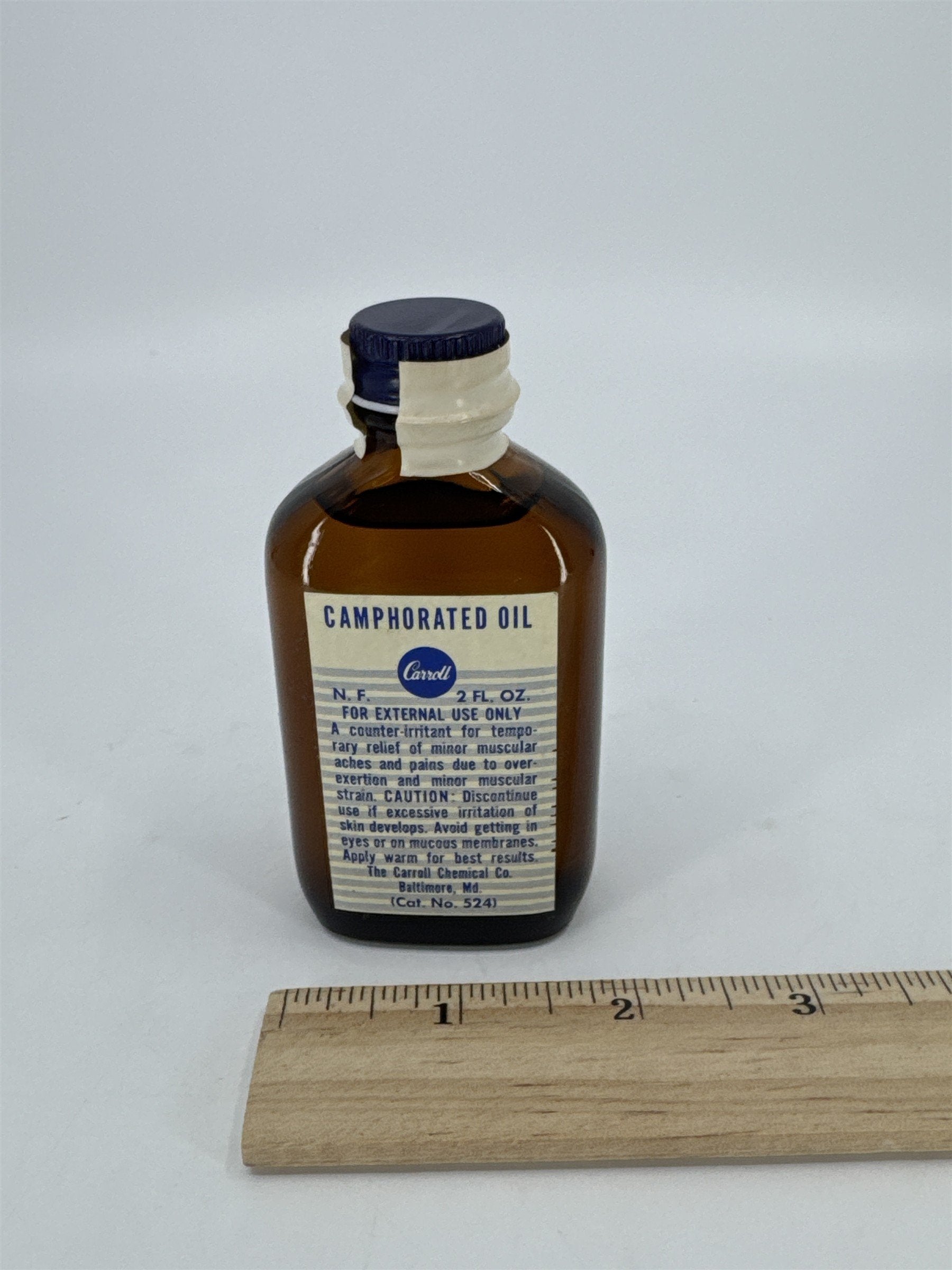 Vintage Carroll 2 Fl Oz. Bottle Camphorated Oil Medicine Full Bottle