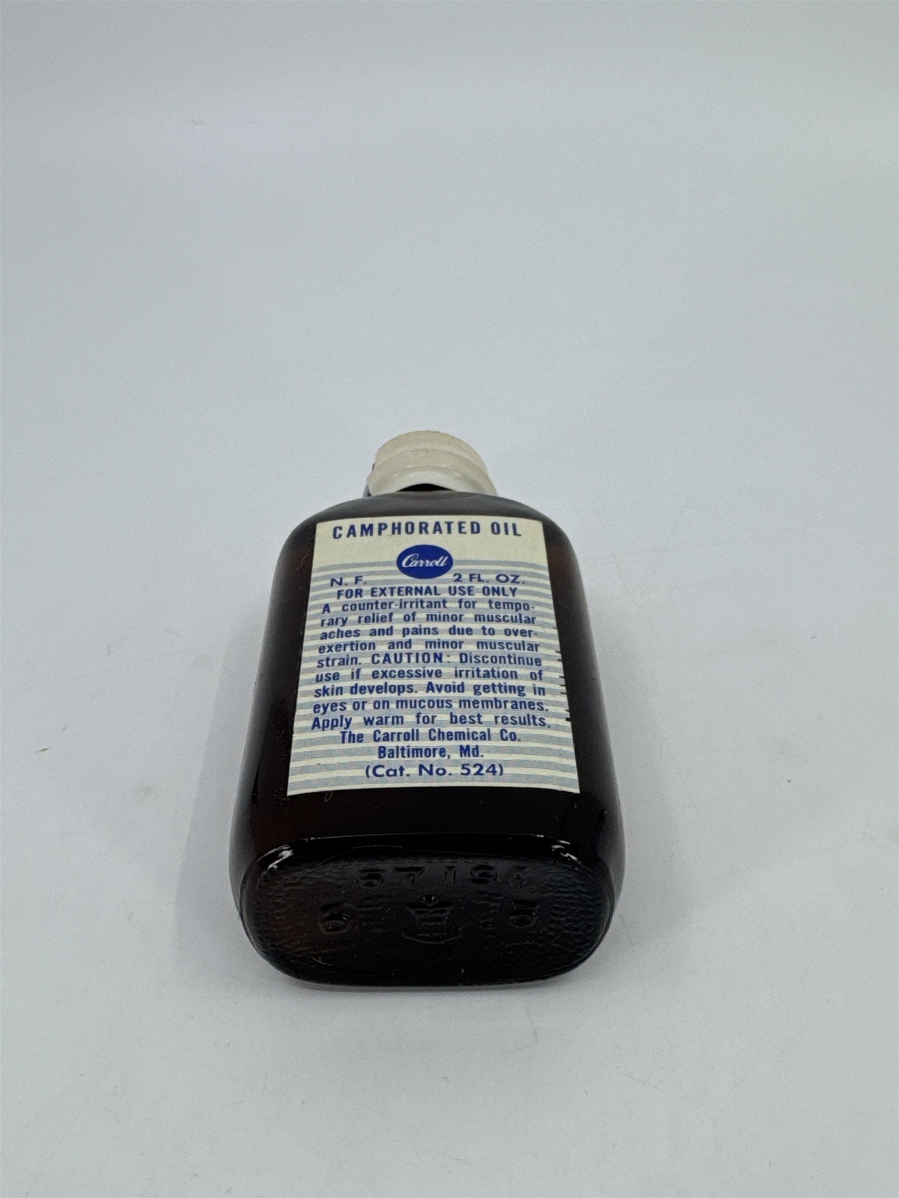 Vintage Carroll 2 Fl Oz. Bottle Camphorated Oil Medicine Full Bottle