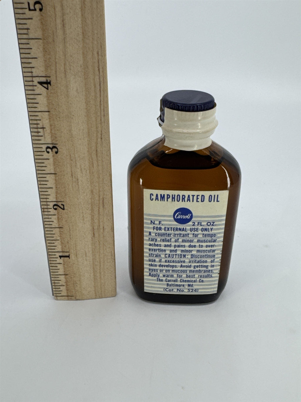 Vintage Carroll 2 Fl Oz. Bottle Camphorated Oil Medicine Full Bottle