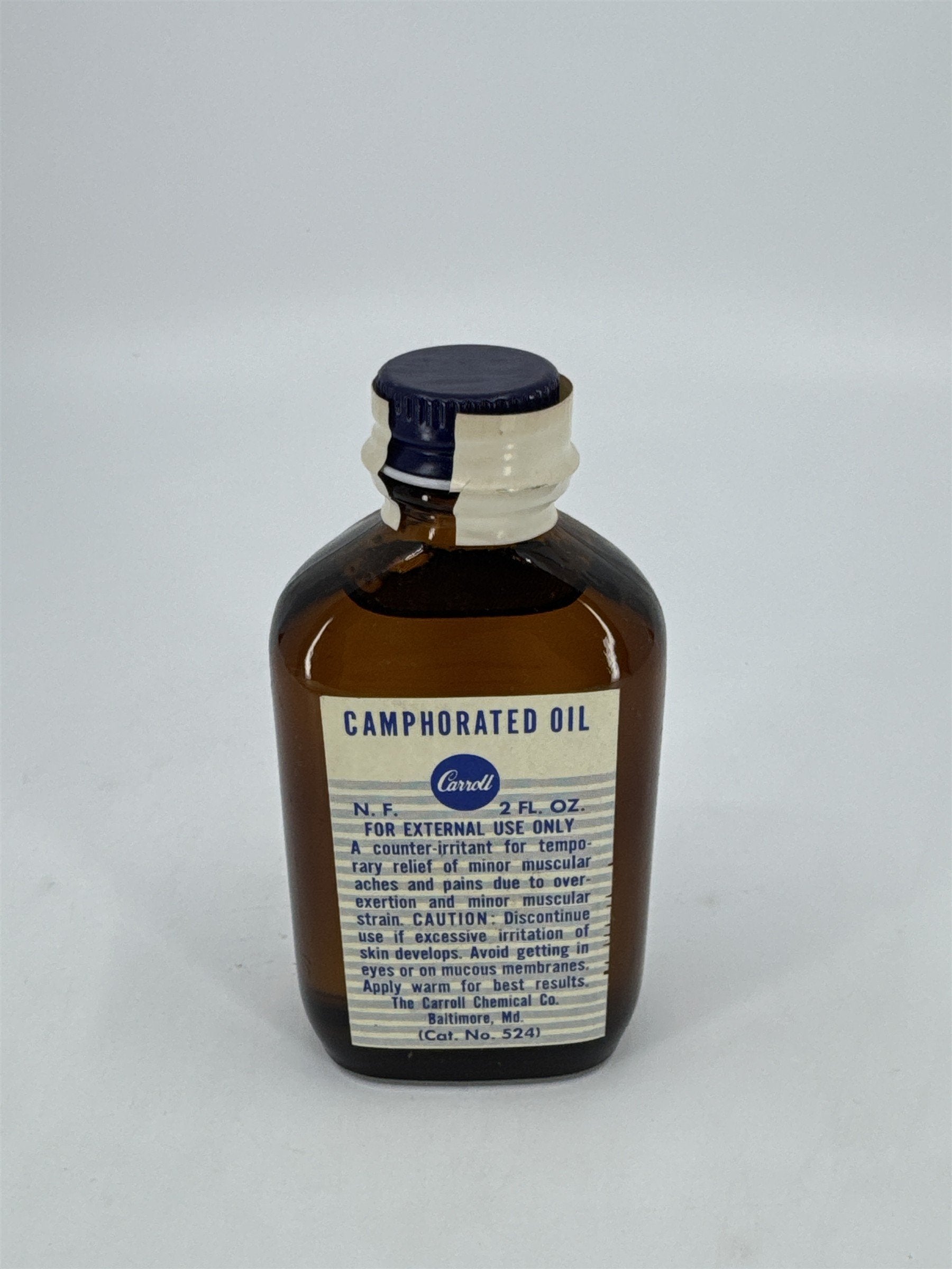 Vintage Carroll 2 Fl Oz. Bottle Camphorated Oil Medicine Full Bottle